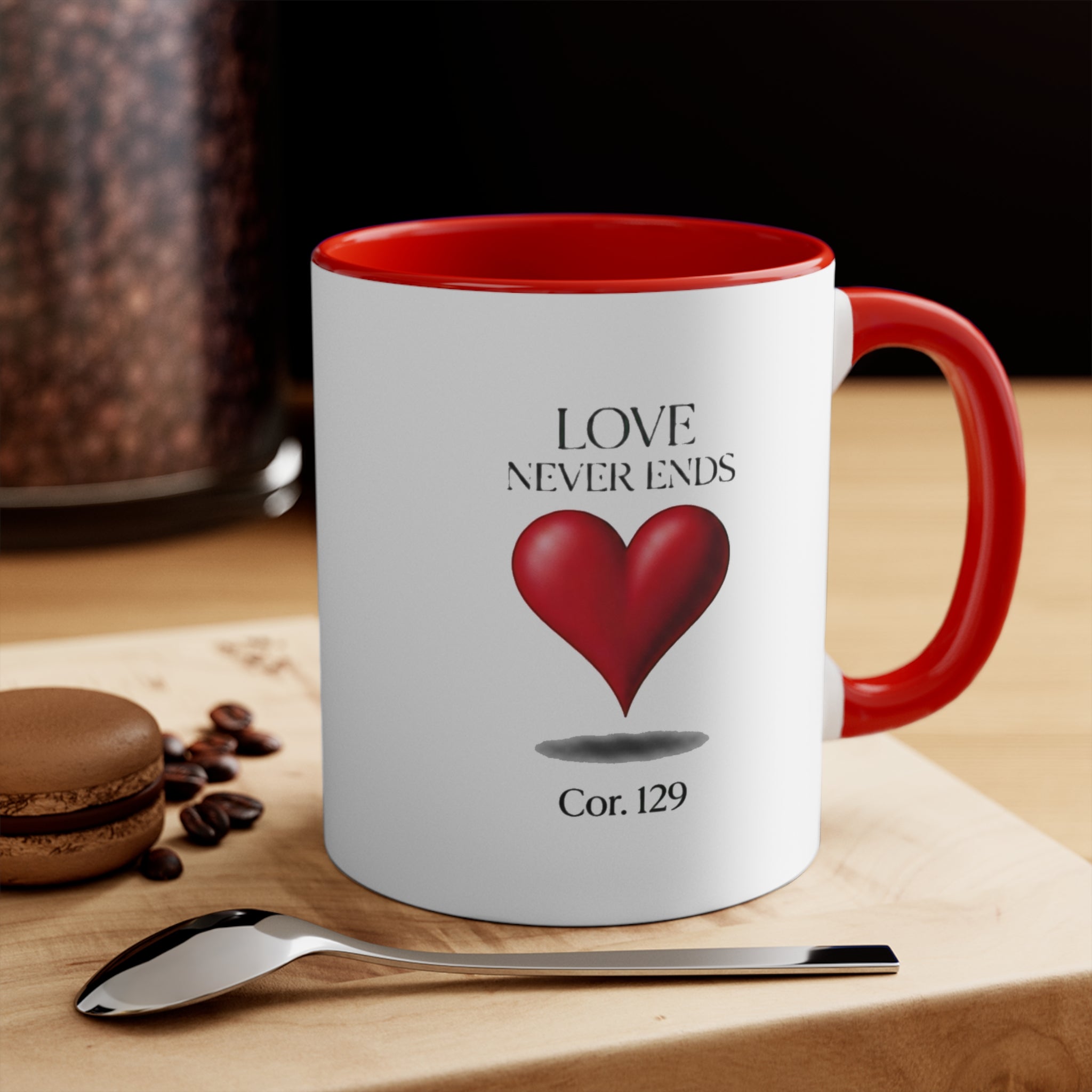 Love Never Ends Mug — Heart Accent Ceramic Mug