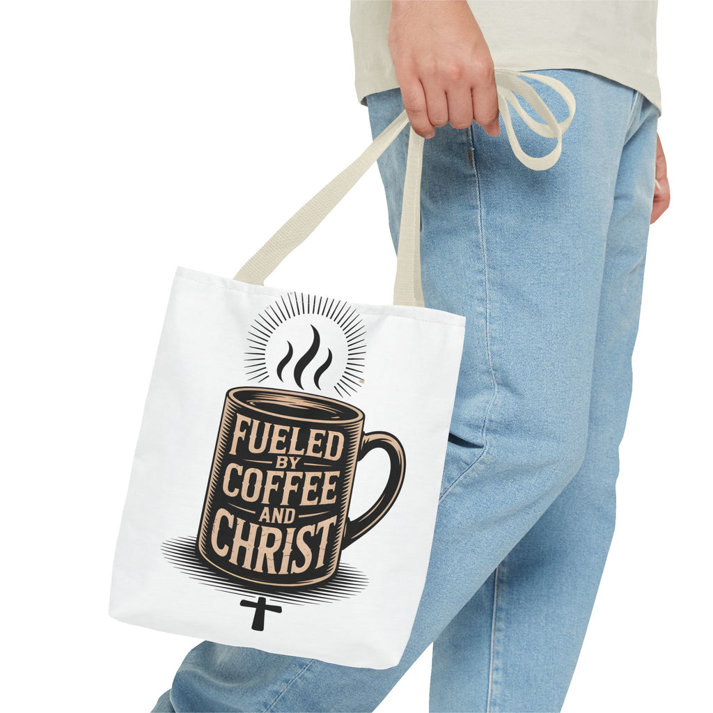 Christian Coffee Tote Bag - "Fueled by Coffee and Christ" Canvas Grocery & Church Bag