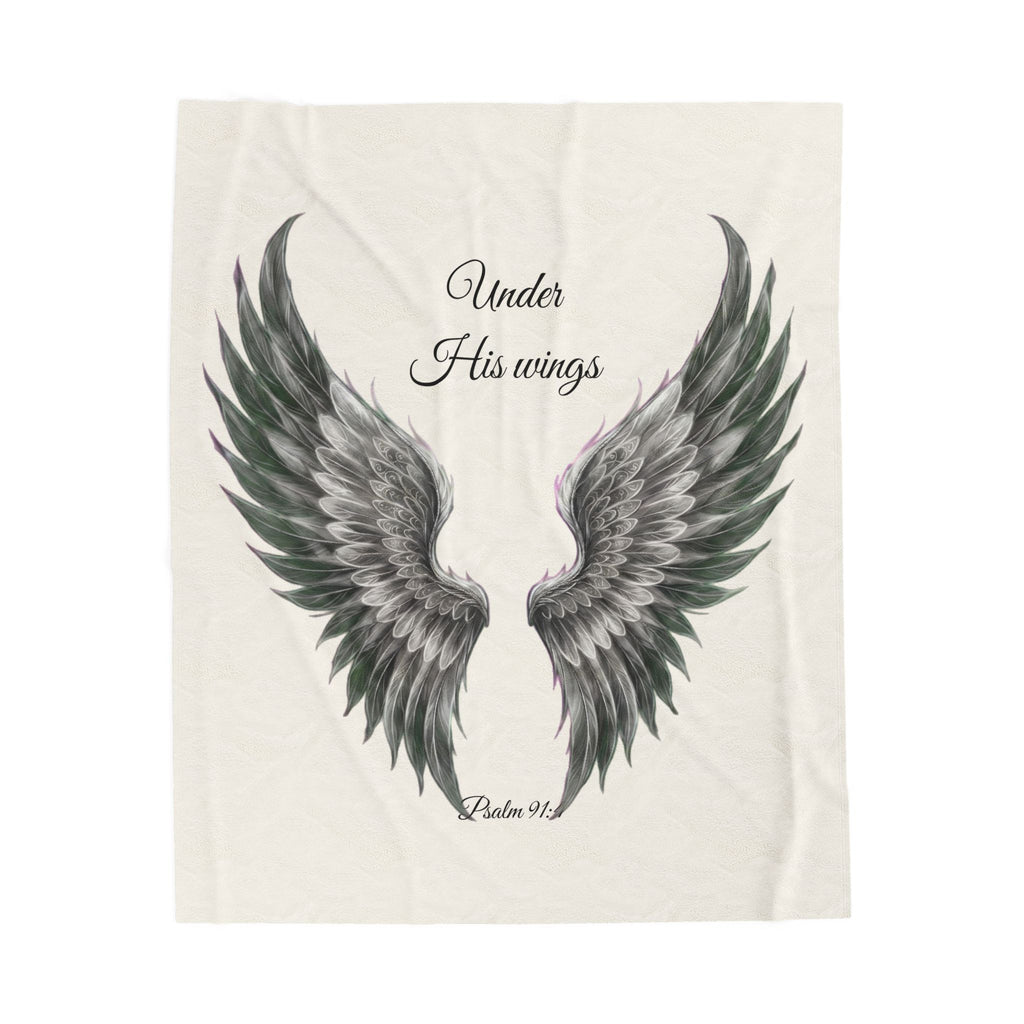 Velveteen Plush Blanket, Black Wings - "Under His Wings" Psalm 91:4 Christian Throw