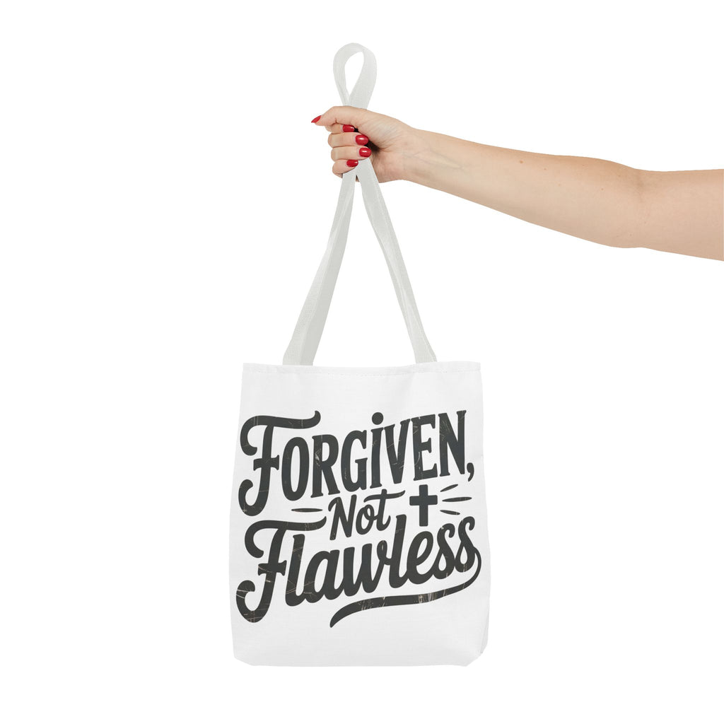 Forgiven Not Flawless Christian Tote Bag — Inspirational Scripture Quote Tote