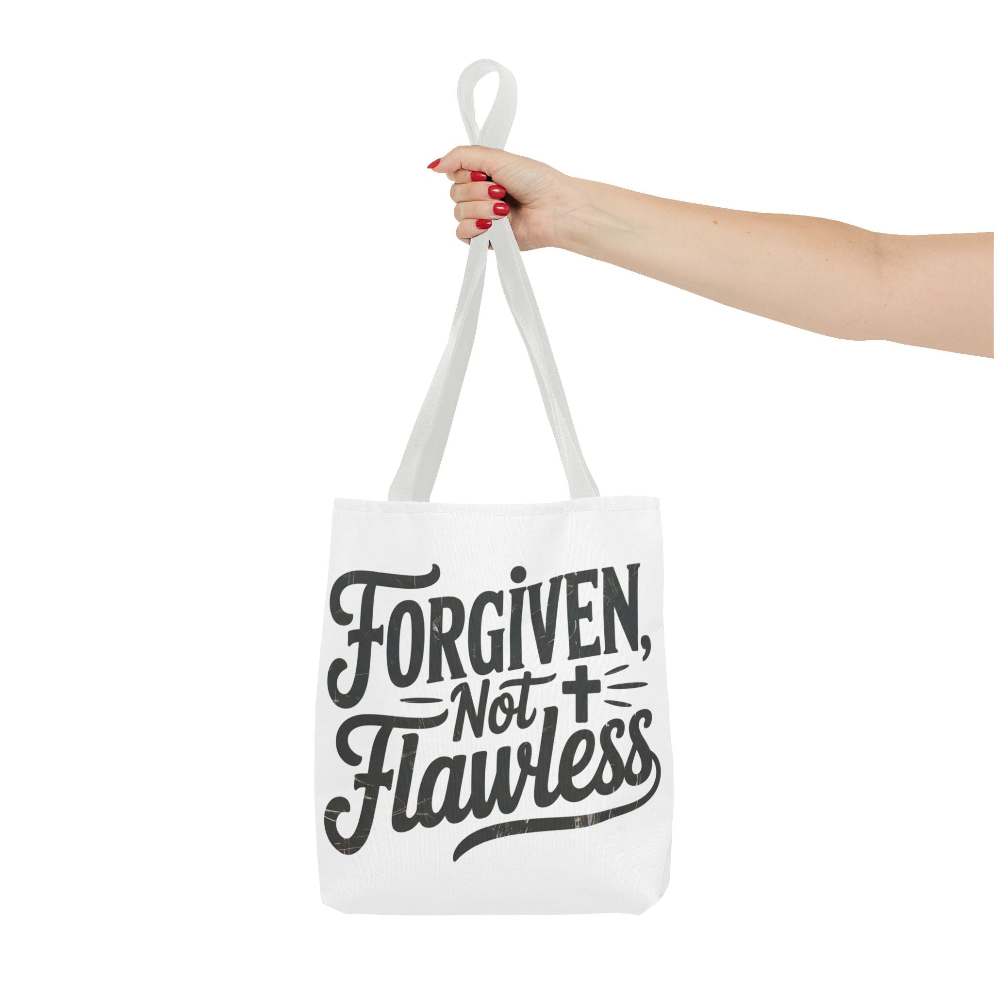 Forgiven Not Flawless Christian Tote Bag — Inspirational Scripture Quote Tote