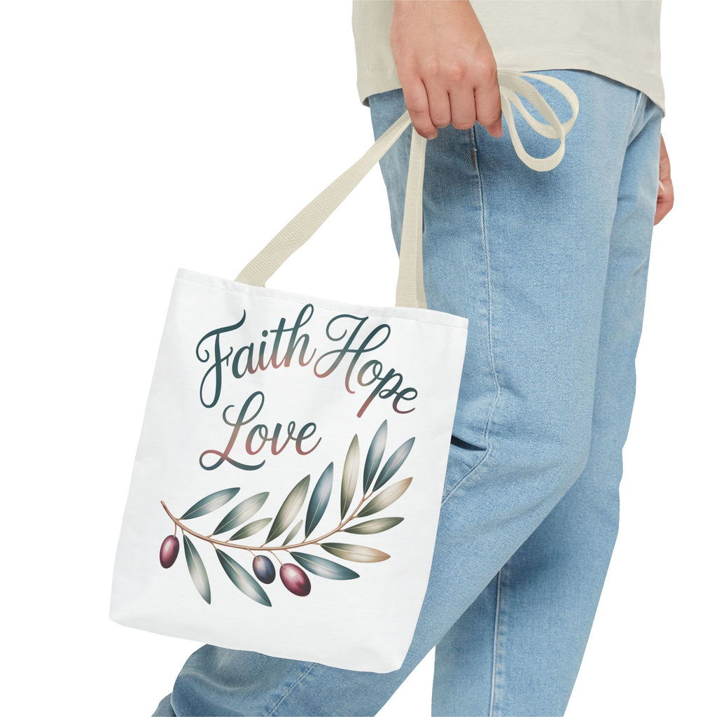 Faith Hope Love Floral Tote Bag — Inspirational Scripture Quote Canvas Carryall