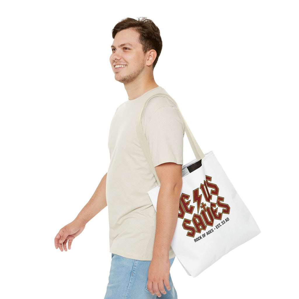 Jesus Saves Tote Bag — Rock of Ages Vintage Christian Tote