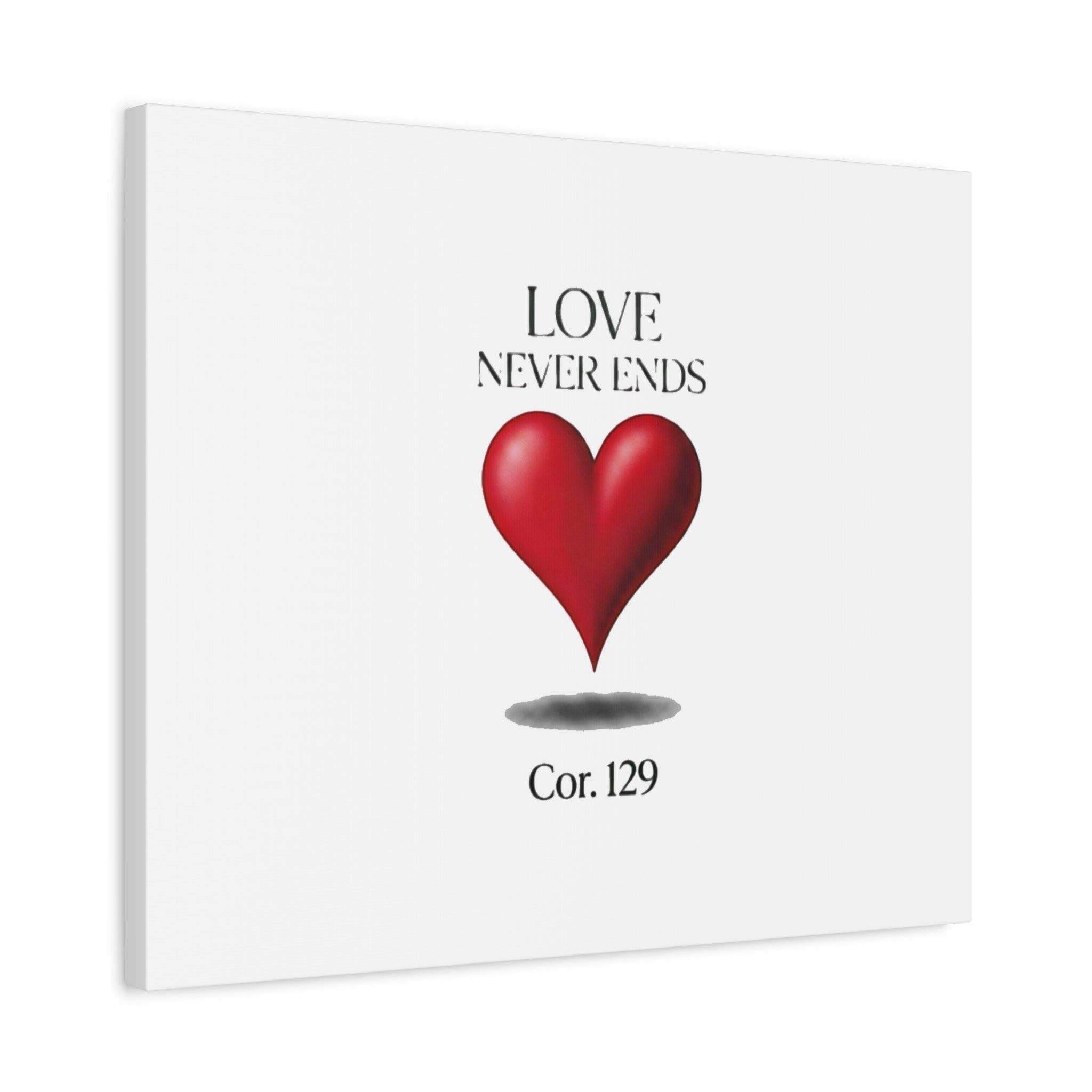 Love Never Ends Canvas Wall Art — Red Heart "Cor. 1:29" Matte Stretched Canvas