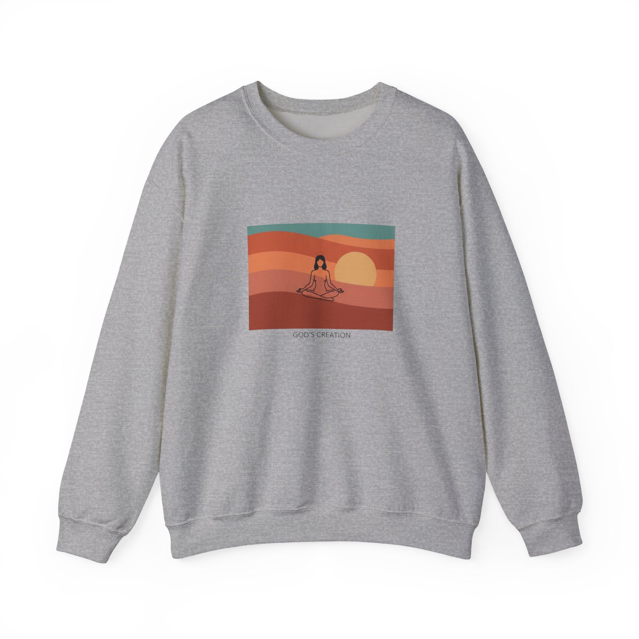 God's Creation Vintage Meditation Sweatshirt — Sunset Dessert Scene