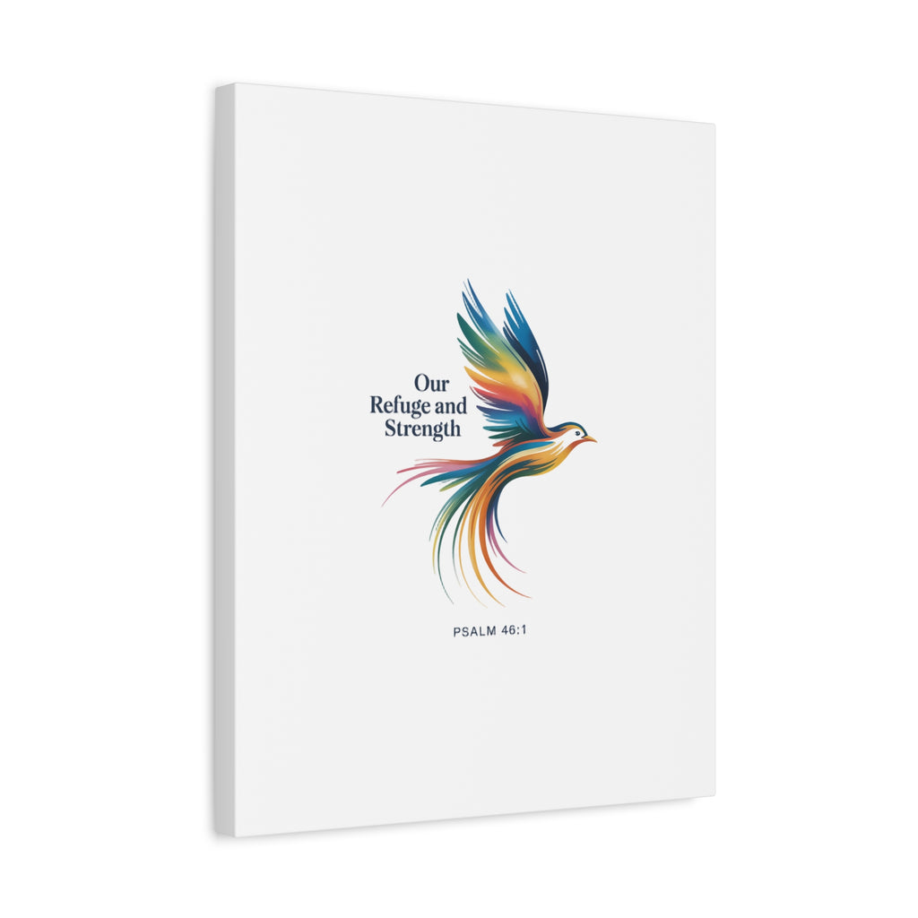 Matte Canvas Bird Wall Art — "Our Refuge & Strength" Psalm Quote