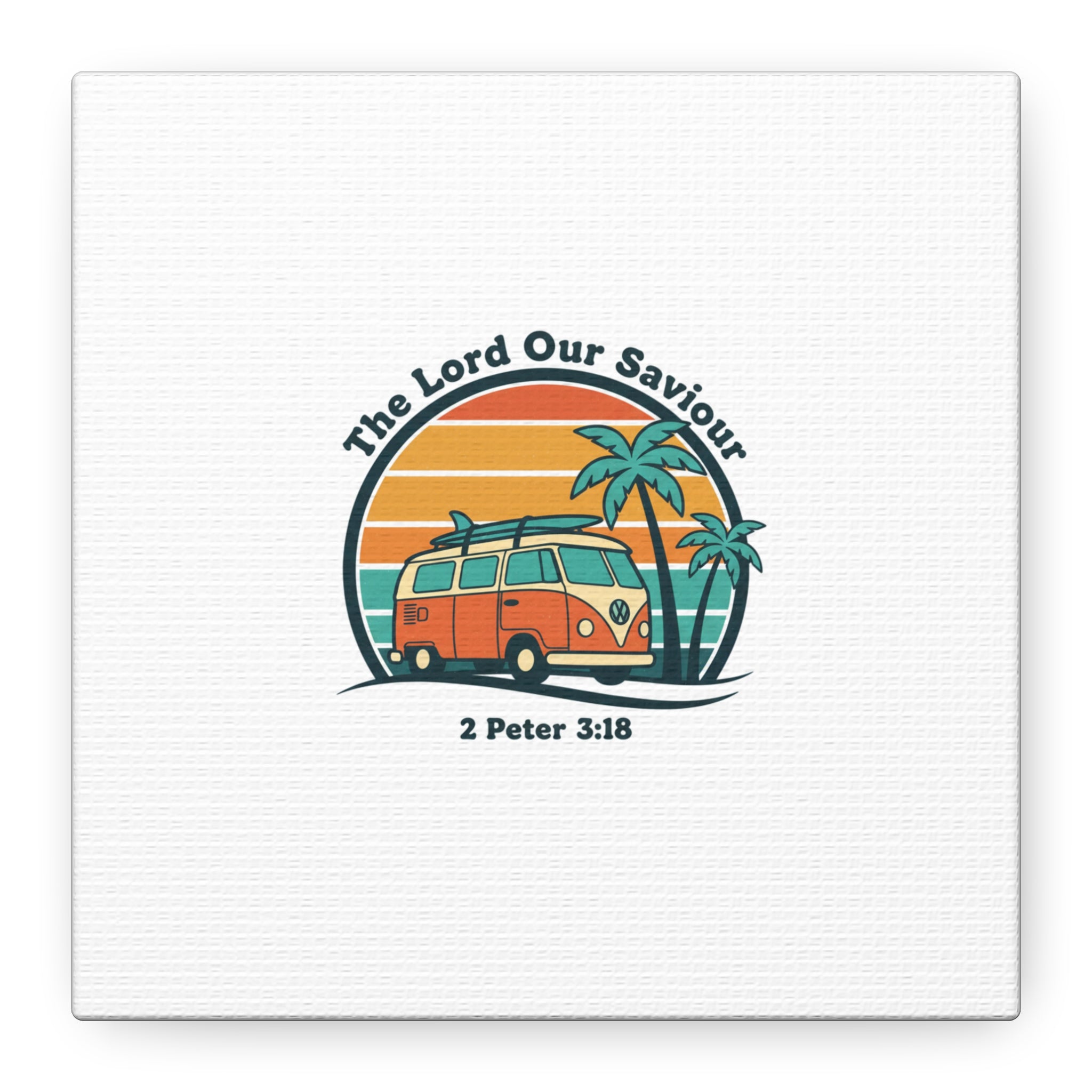The Lord our Saviour, Retro Surf Sunset Canvas | 70s Van Palm Postcard, Analog Sunshine Aesthetic