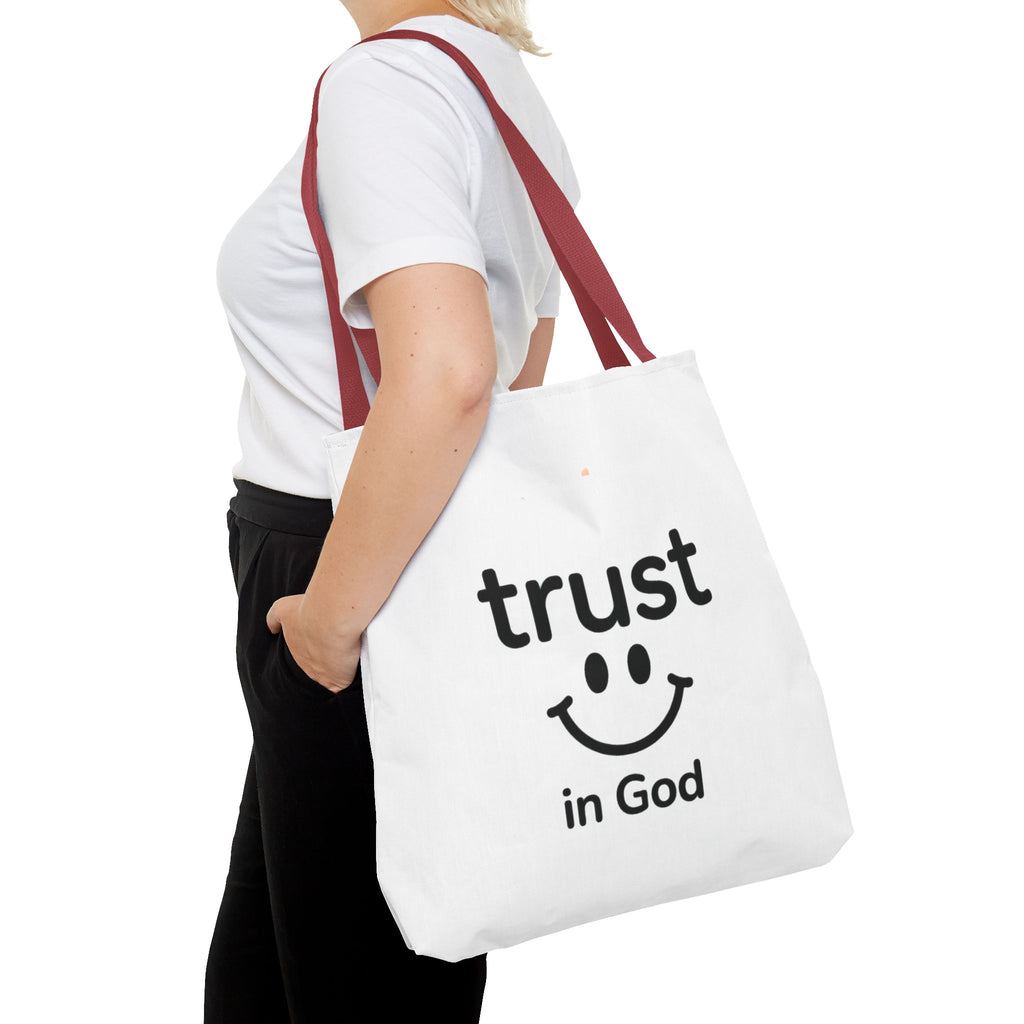 Faith Smile Tote Bag — "Trust in God" Inspirational Canvas Tote