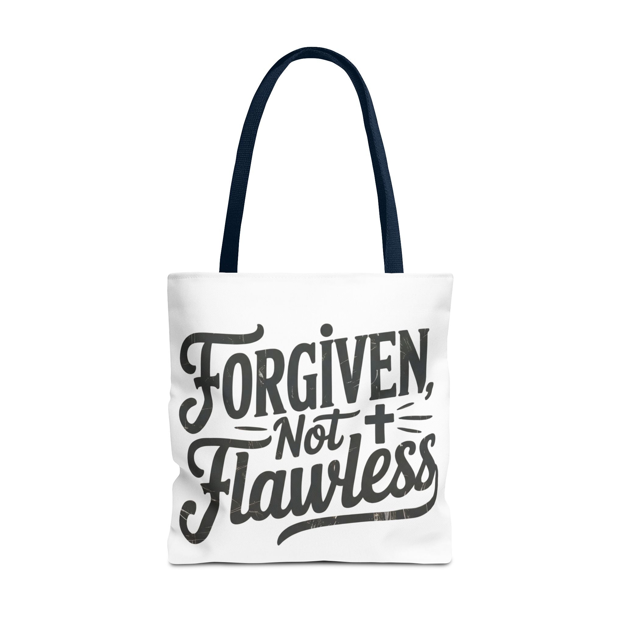 Forgiven Not Flawless Christian Tote Bag — Inspirational Scripture Quote Tote