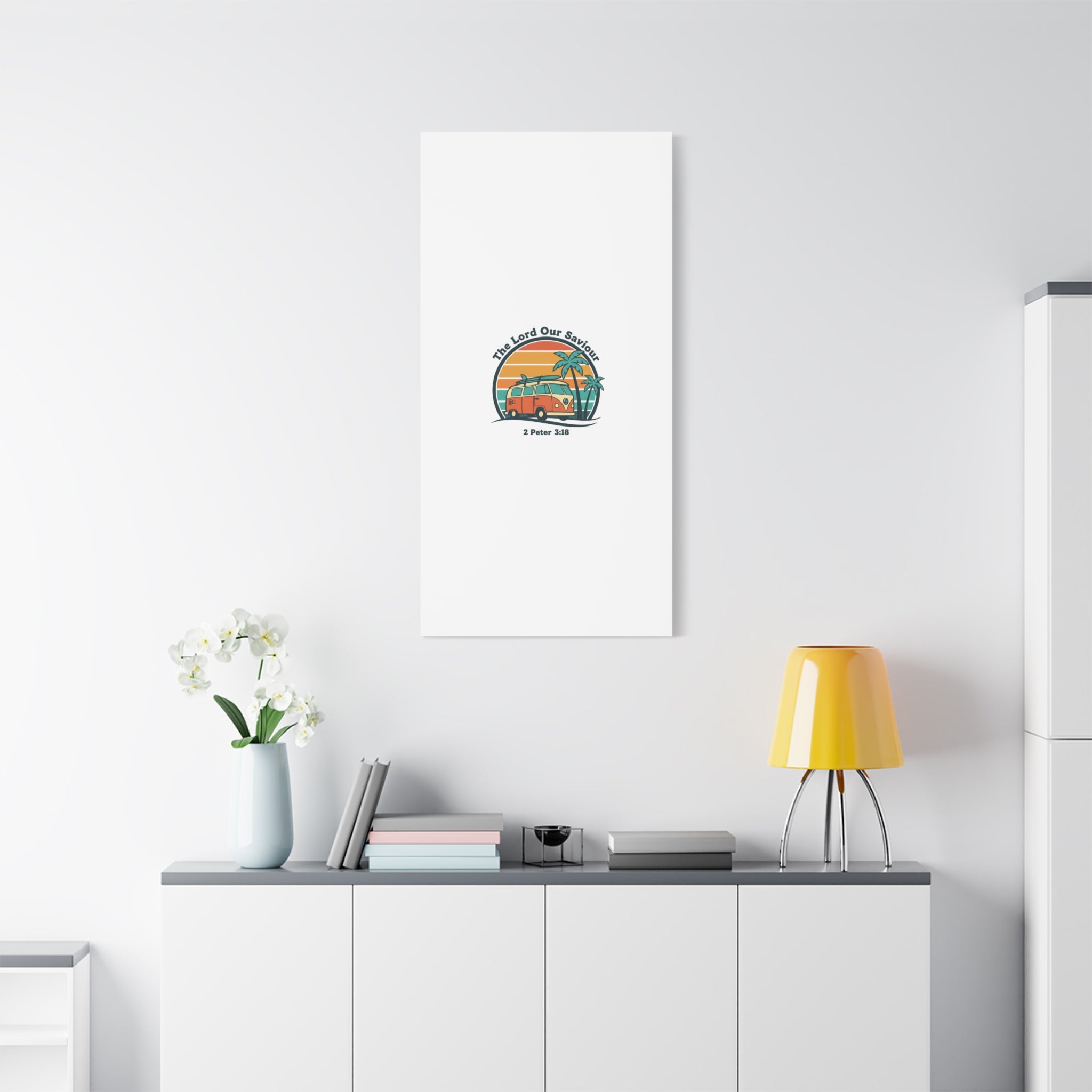 The Lord our Saviour, Retro Surf Sunset Canvas | 70s Van Palm Postcard, Analog Sunshine Aesthetic