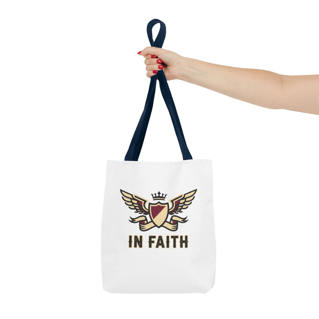 Faith Crest Tote Bag — "In Faith" Winged Shield Everyday Carry