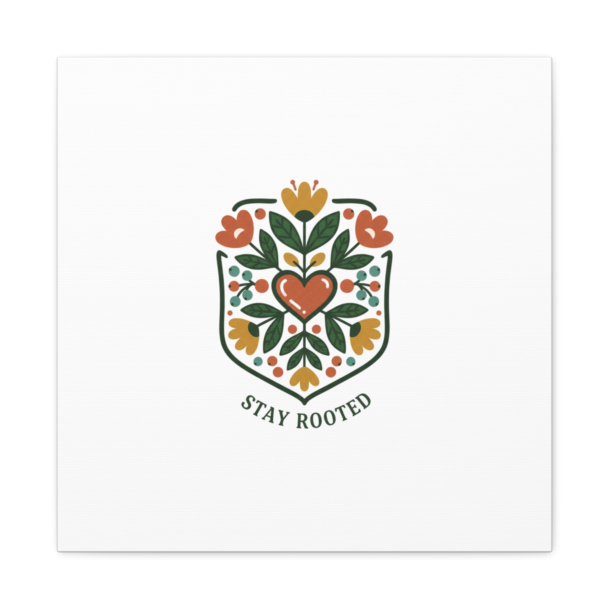 Stay Rooted Botanical Canvas — Hand-Drawn Folk Art Wall Print