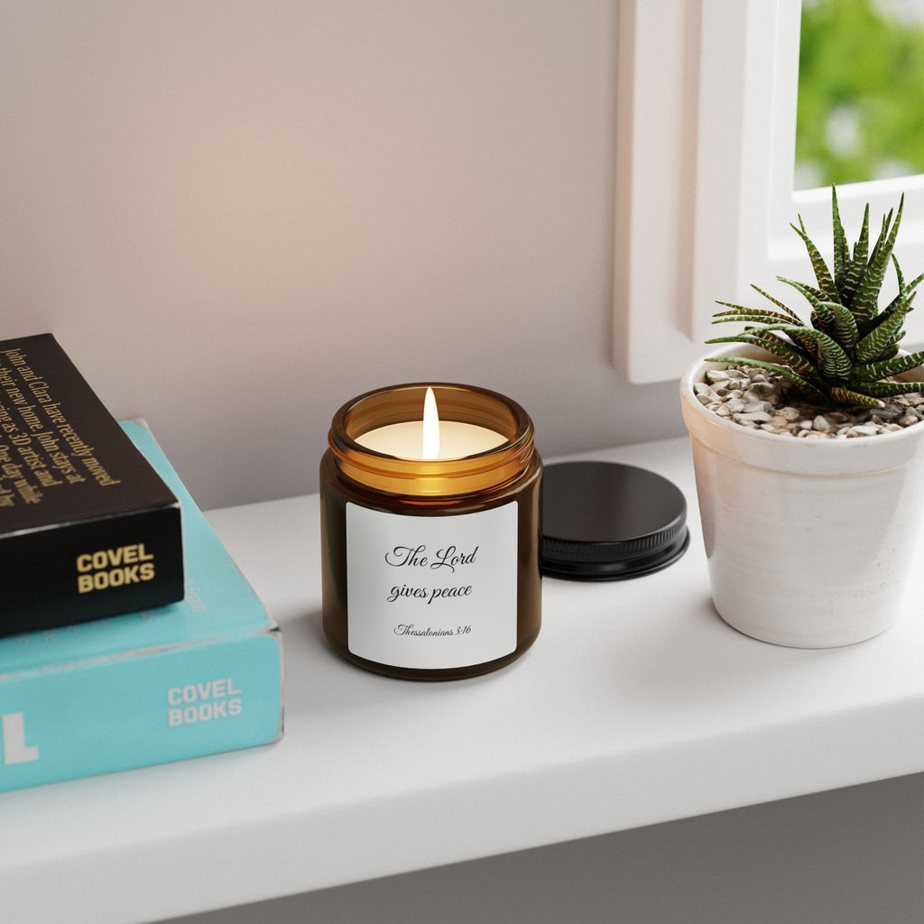"The Lord gives peace" — Scripture in Script, Candle