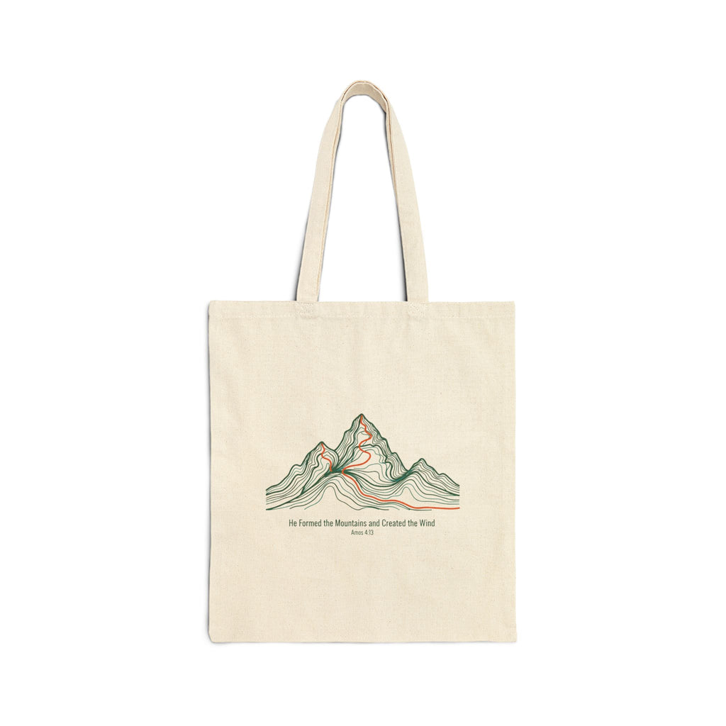 Topographic He Formed the Mountains Tote | topo map print, terrain style