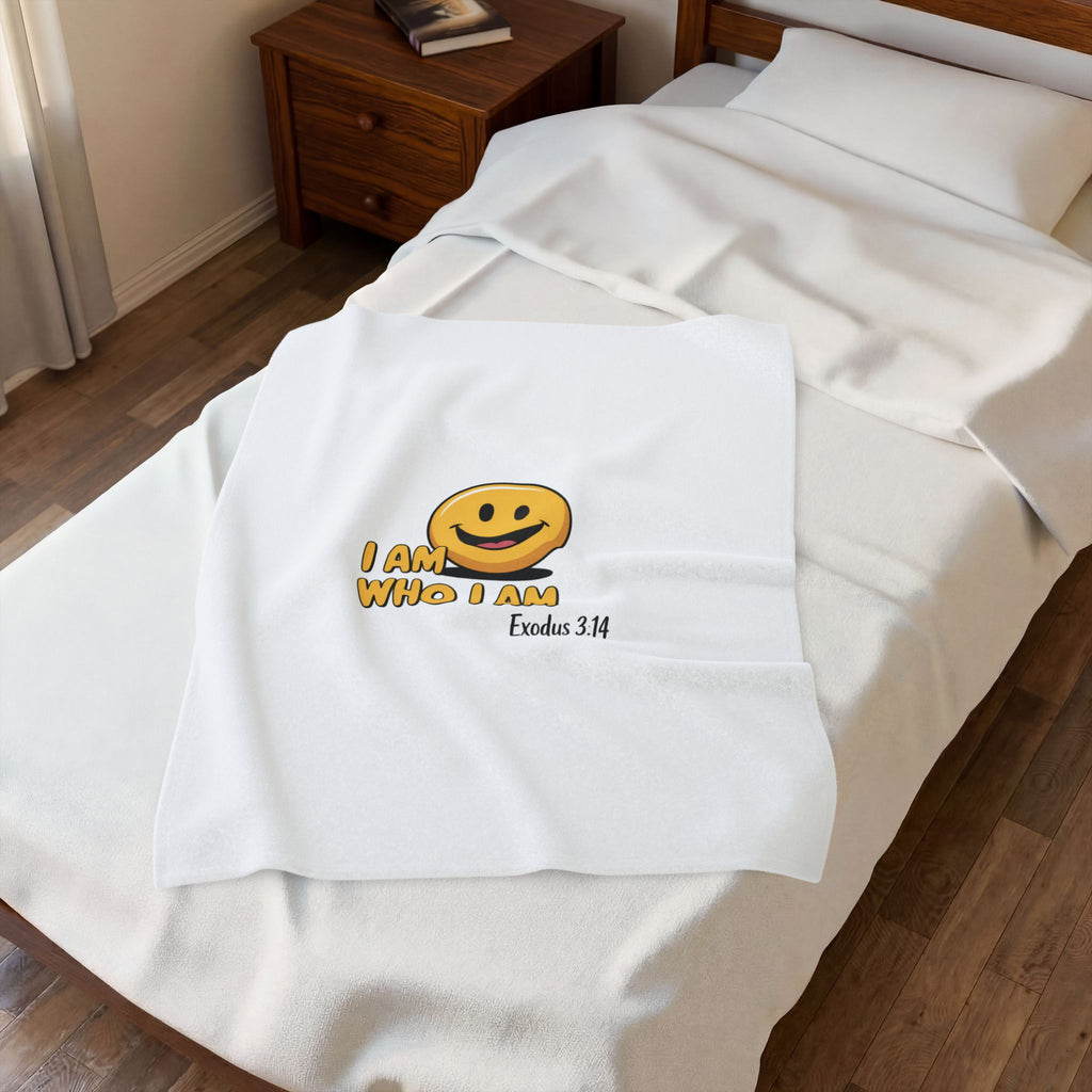 Plush Blanket — "I Am Who I Am" Smiley Bible Verse (Exodus 3:14)