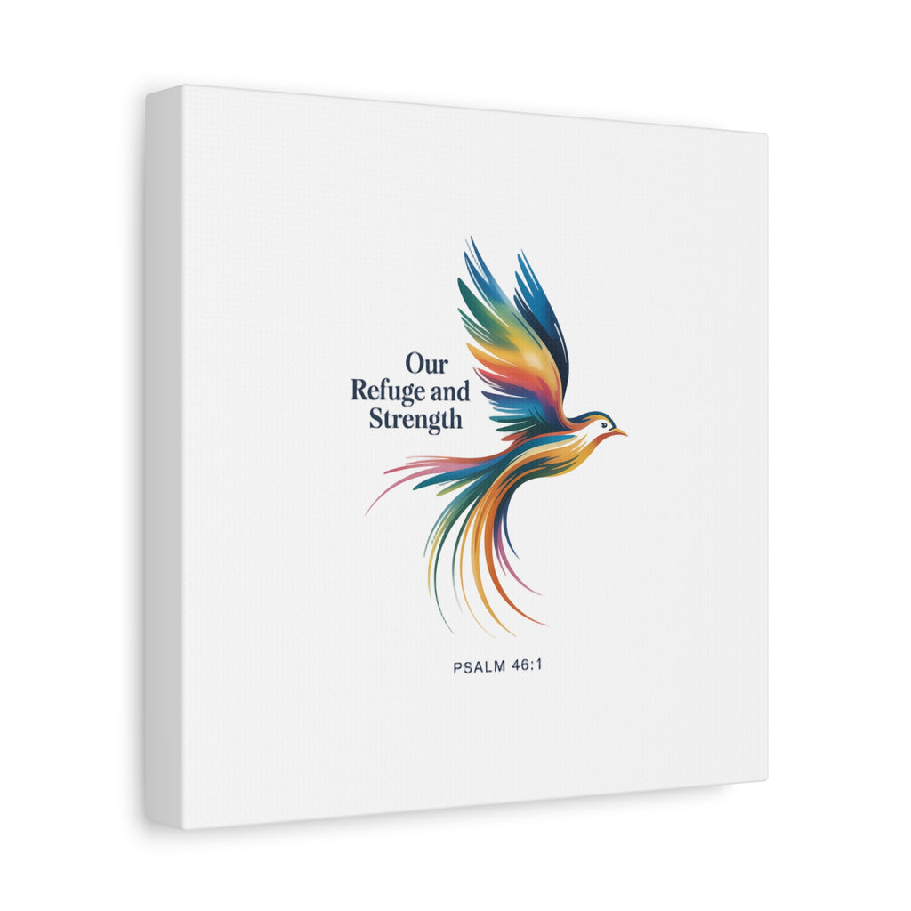 Matte Canvas Bird Wall Art — "Our Refuge & Strength" Psalm Quote