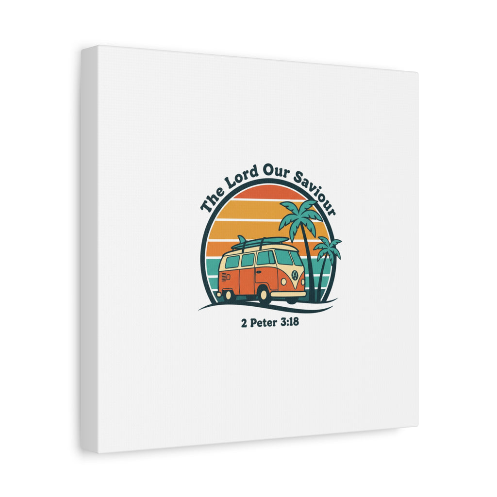 The Lord our Saviour, Retro Surf Sunset Canvas | 70s Van Palm Postcard, Analog Sunshine Aesthetic