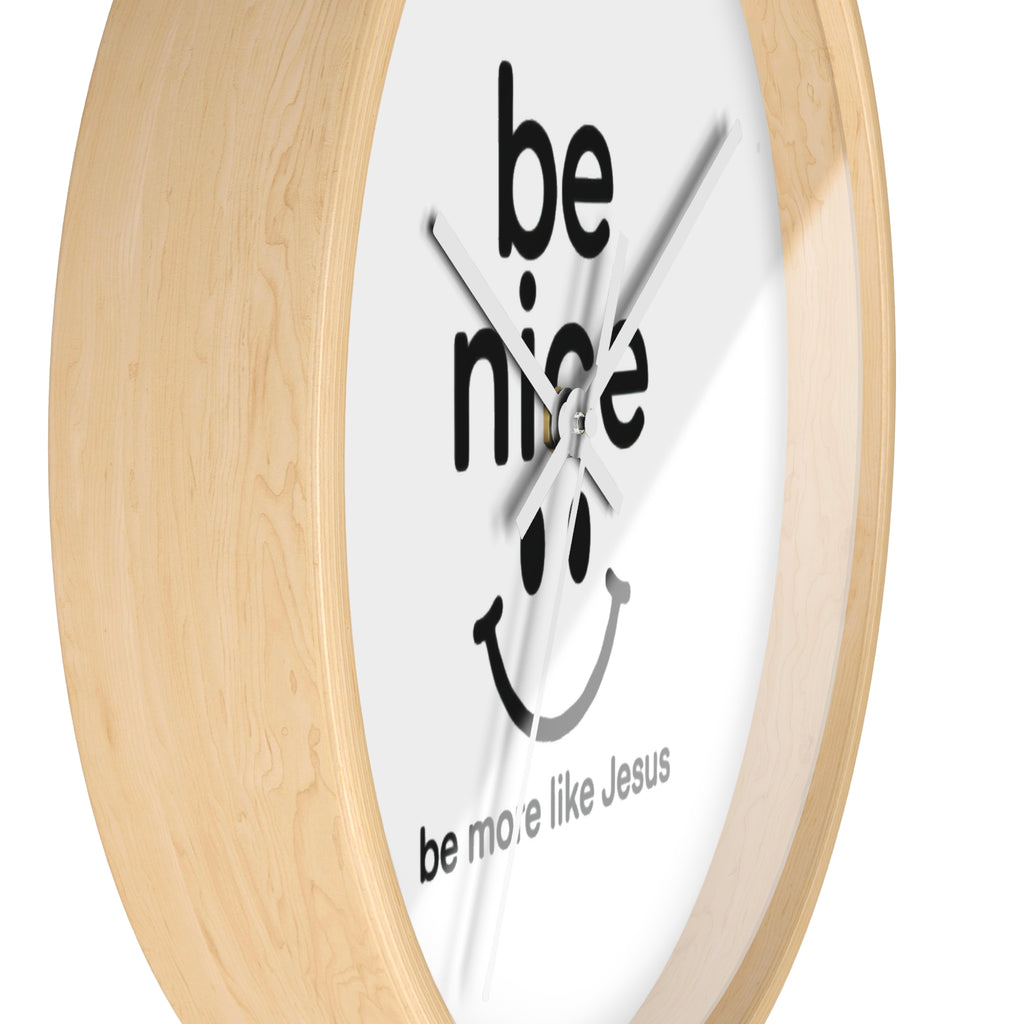 Wall Clock — “Be Nice” Christian Smiley Inspirational Wall Clock (Be More Like Jesus)