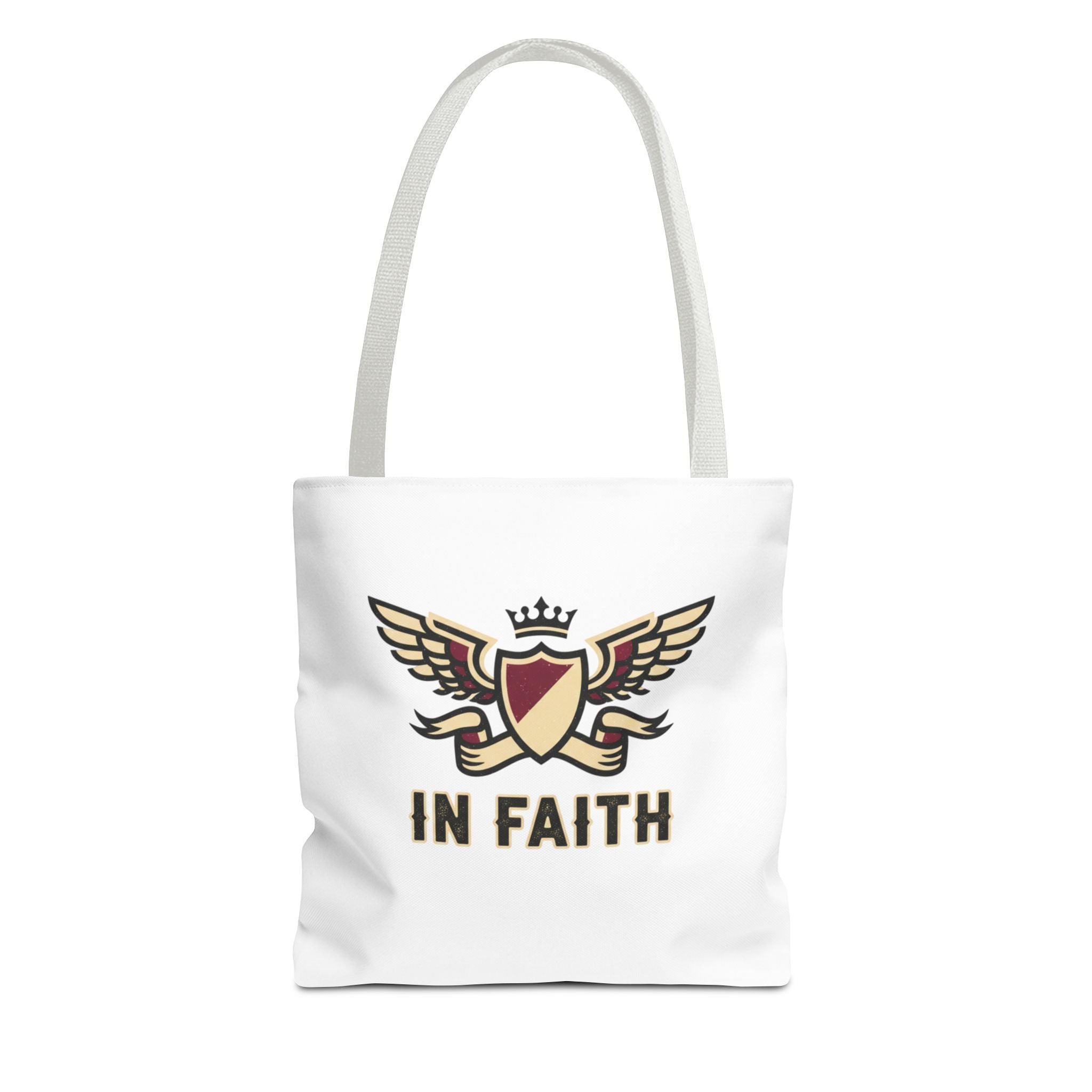 Faith Crest Tote Bag — "In Faith" Winged Shield Everyday Carry