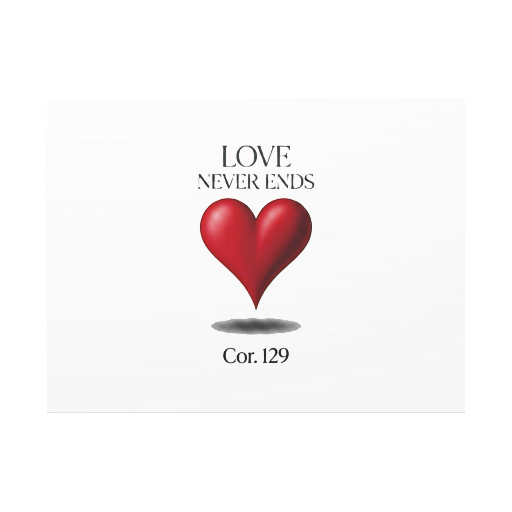 Love Never Ends Canvas Wall Art — Red Heart "Cor. 1:29" Matte Stretched Canvas