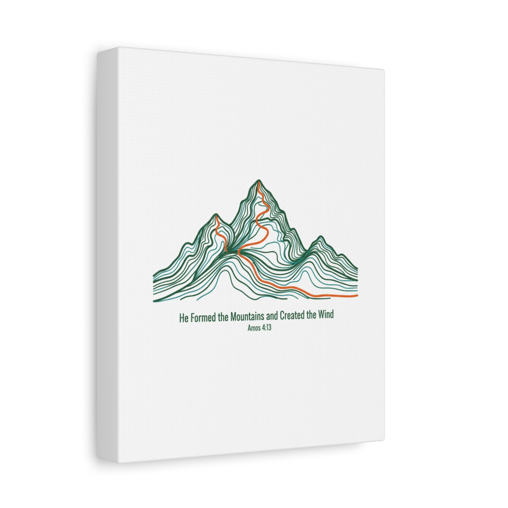 Topographic Mountain Canvas — "He Formed the Mountains and Created the Wind" (Amos 4:13)