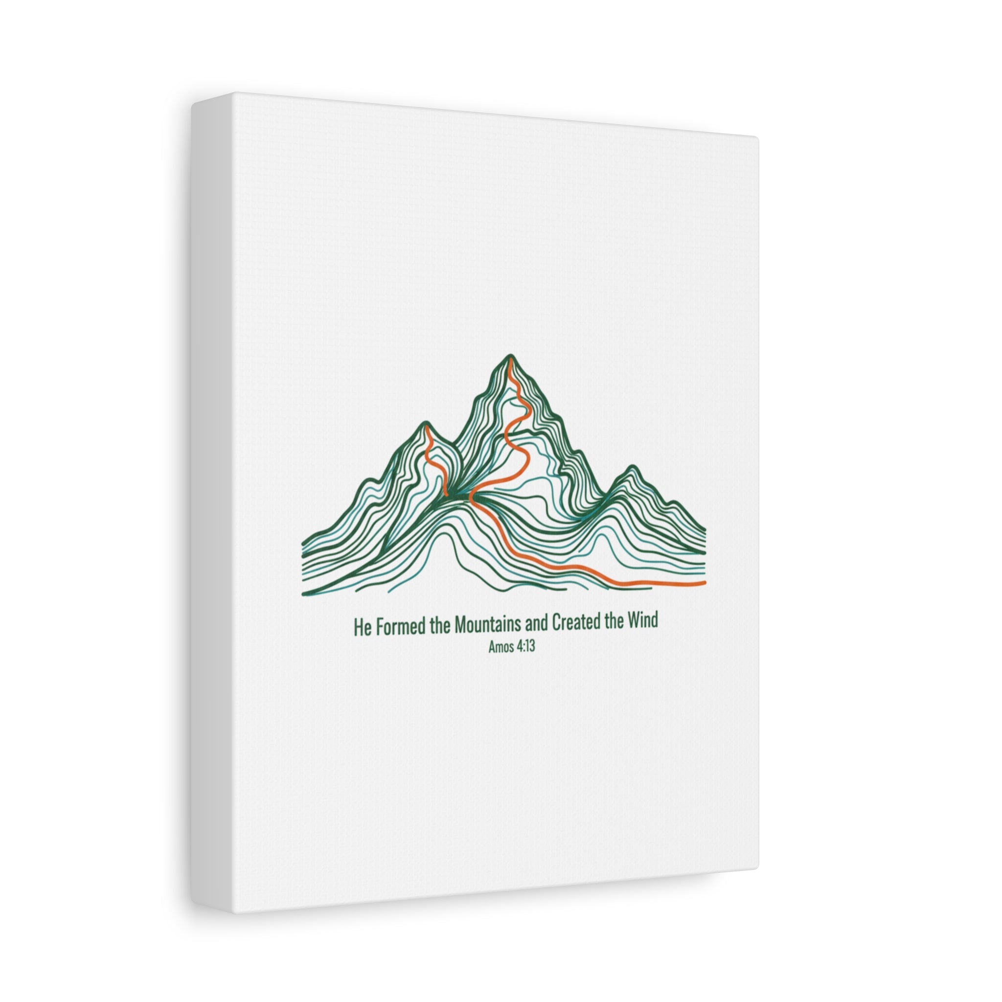 Topographic Mountain Canvas — "He Formed the Mountains and Created the Wind" (Amos 4:13)