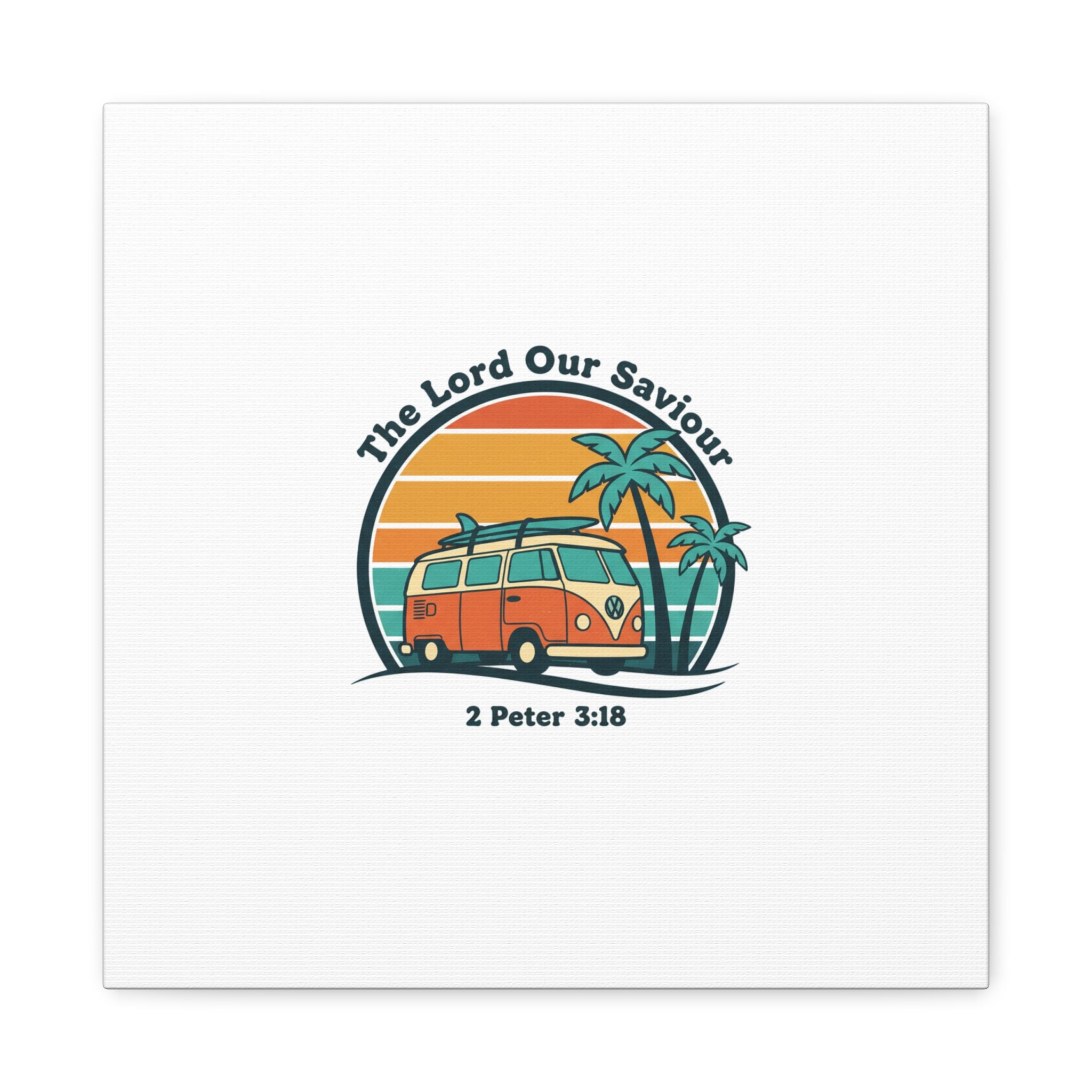 The Lord our Saviour, Retro Surf Sunset Canvas | 70s Van Palm Postcard, Analog Sunshine Aesthetic