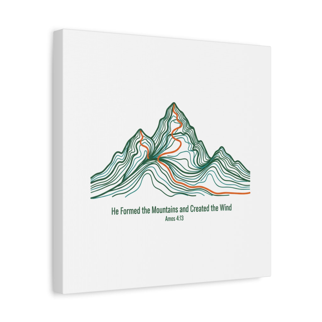 Topographic Mountain Canvas — "He Formed the Mountains and Created the Wind" (Amos 4:13)