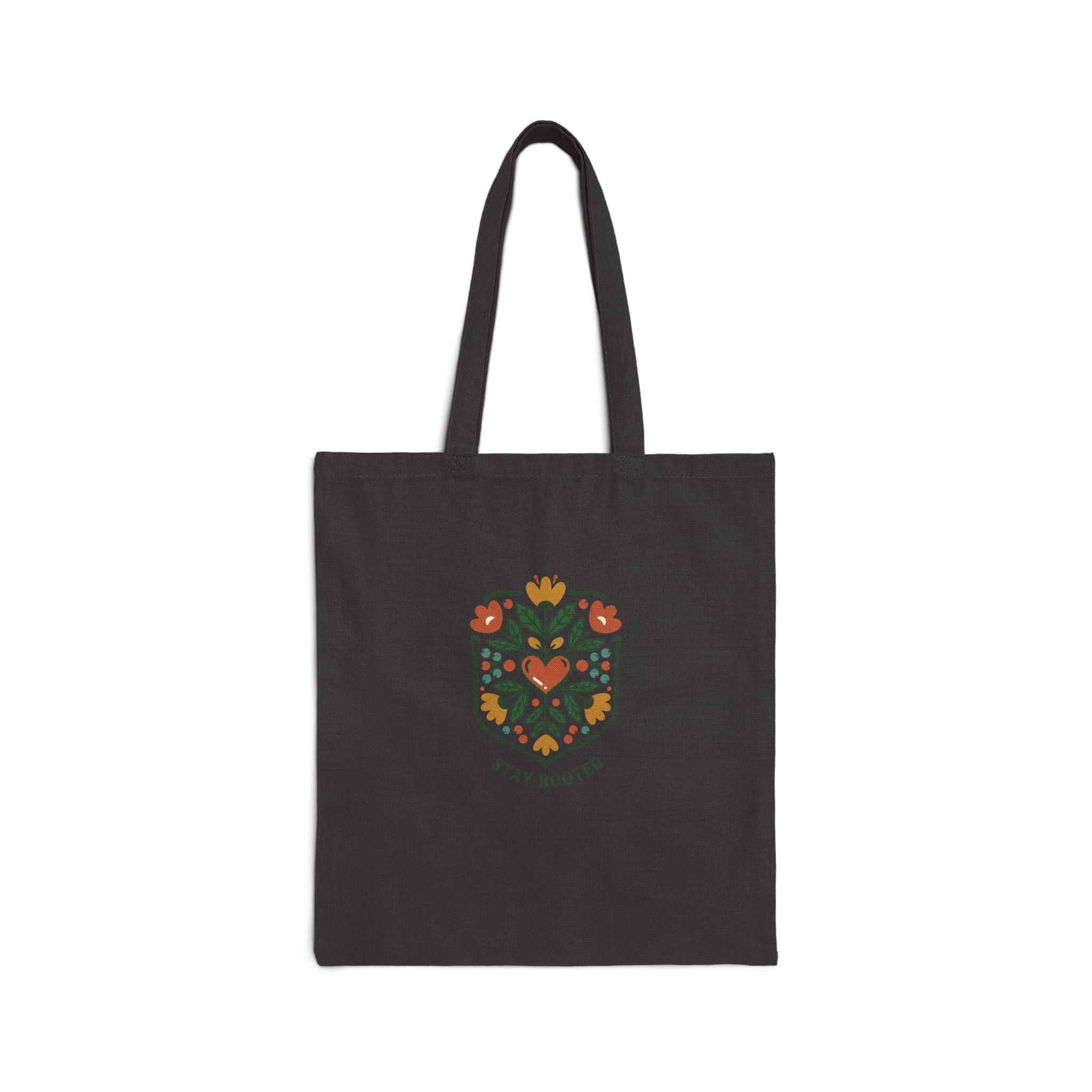 Hand-Drawn Folk Botanical Tote, embroidery-style rustic floral print