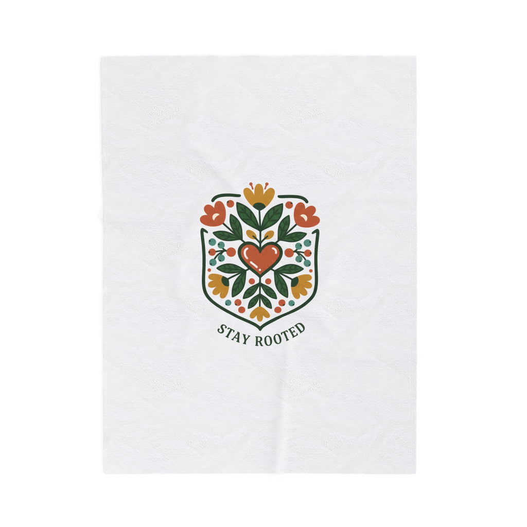 Stay Rooted Folk Botanical Blanket | Hand-Drawn Folk Art, Embroidery Style