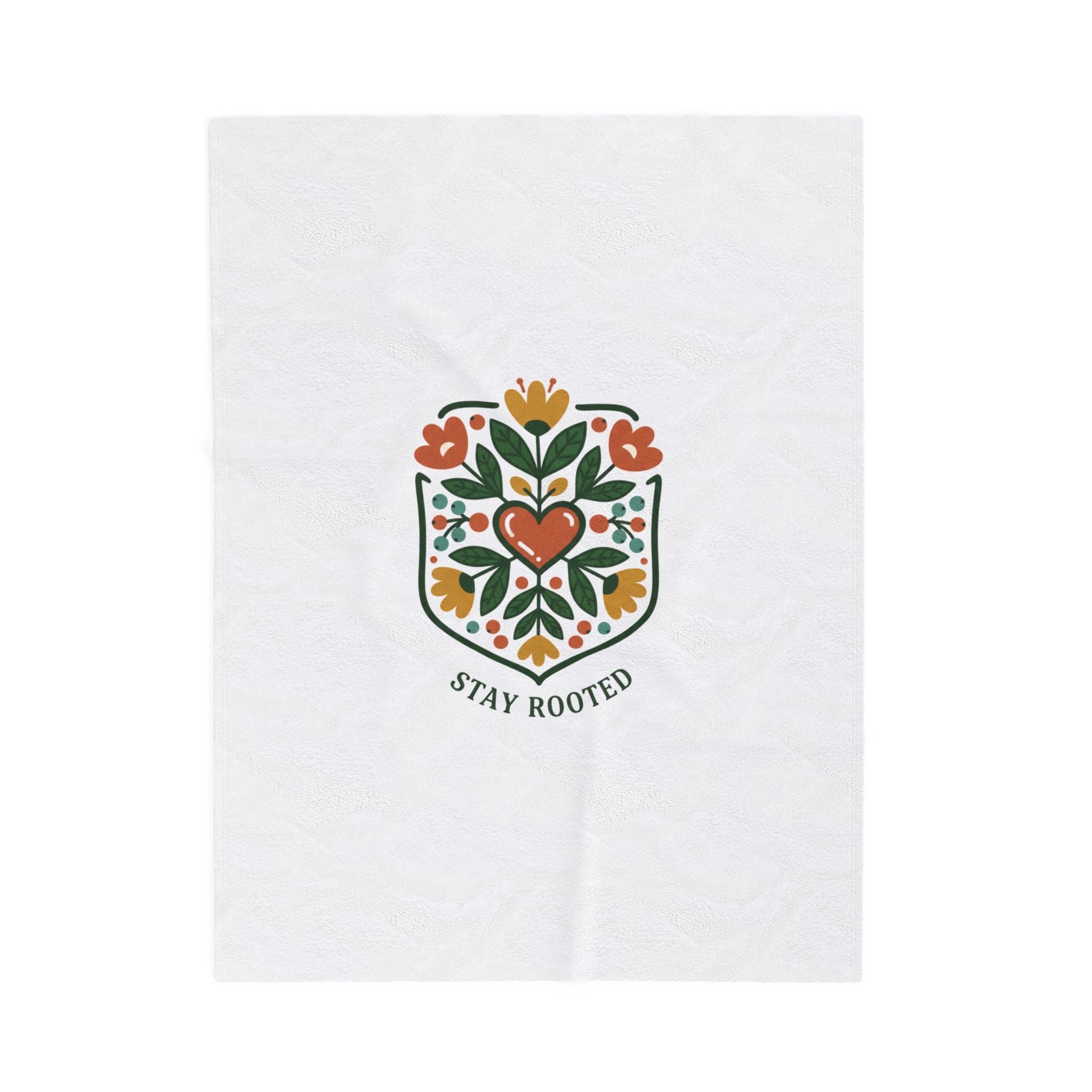 Stay Rooted Folk Botanical Blanket | Hand-Drawn Folk Art, Embroidery Style