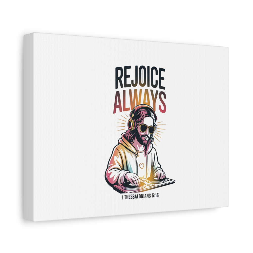 Rejoice Always Canvas Wall Art — Modern Jesus Illustration (1 Thessalonians 5:16)