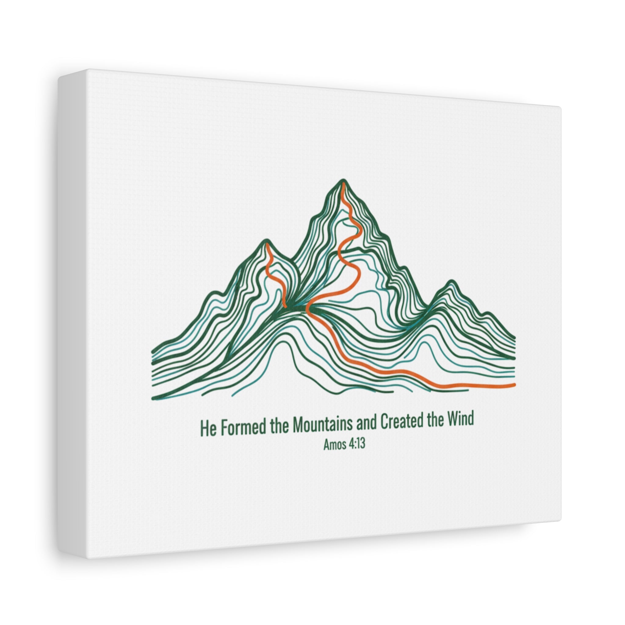 Topographic Mountain Canvas — "He Formed the Mountains and Created the Wind" (Amos 4:13)
