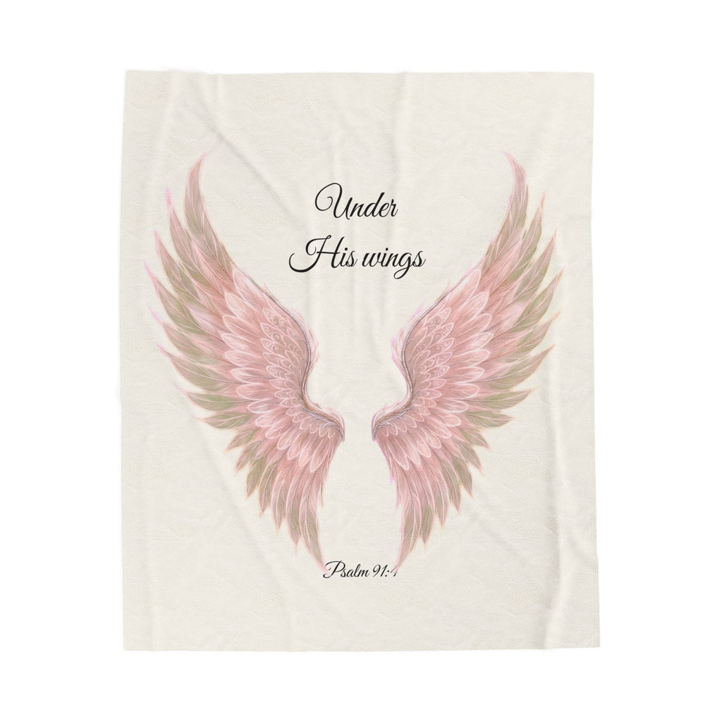 Plush Blanket, Pink Wings - "Under His Wings" Psalm 91:4 Christian Throw