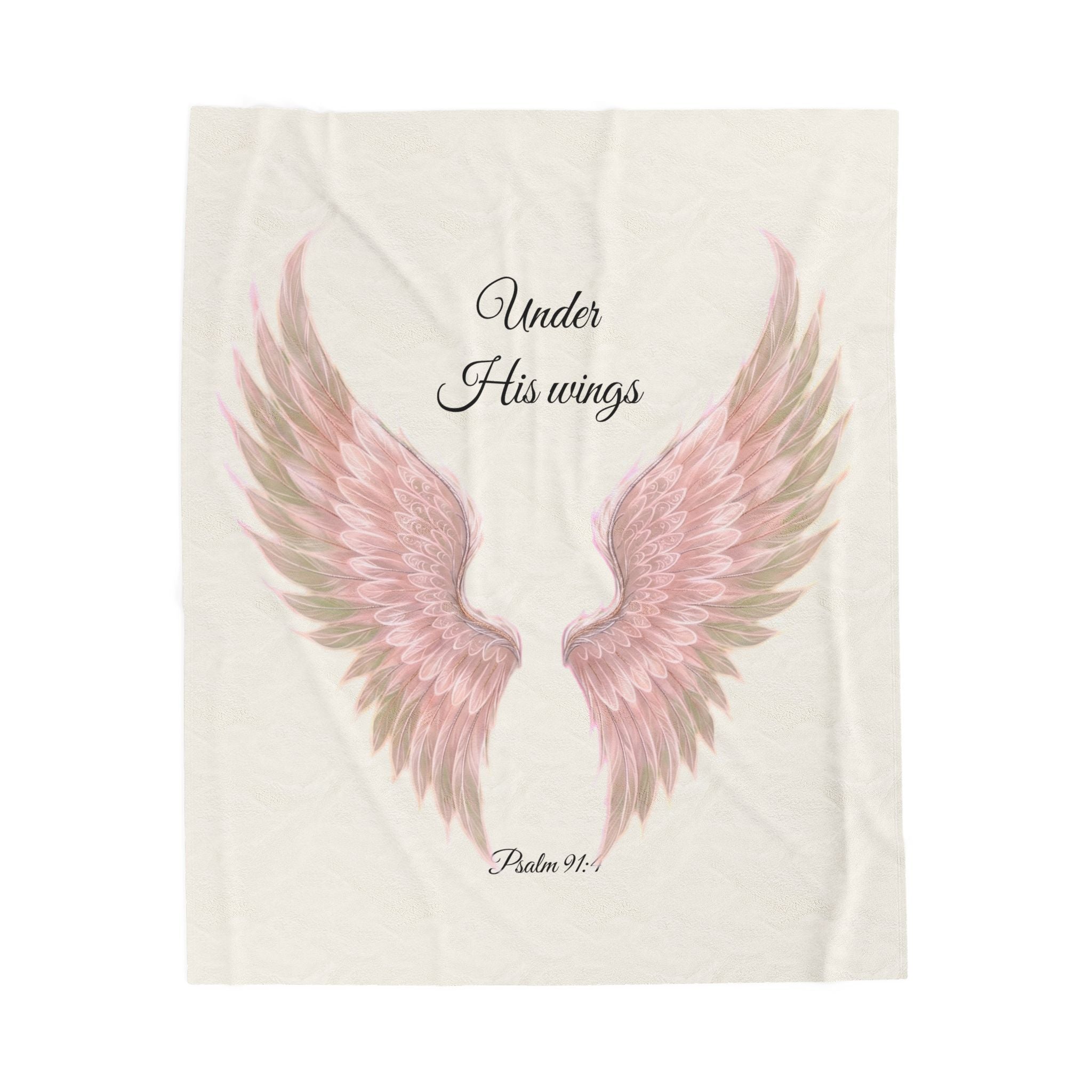 Plush Blanket, Pink Wings - "Under His Wings" Psalm 91:4 Christian Throw