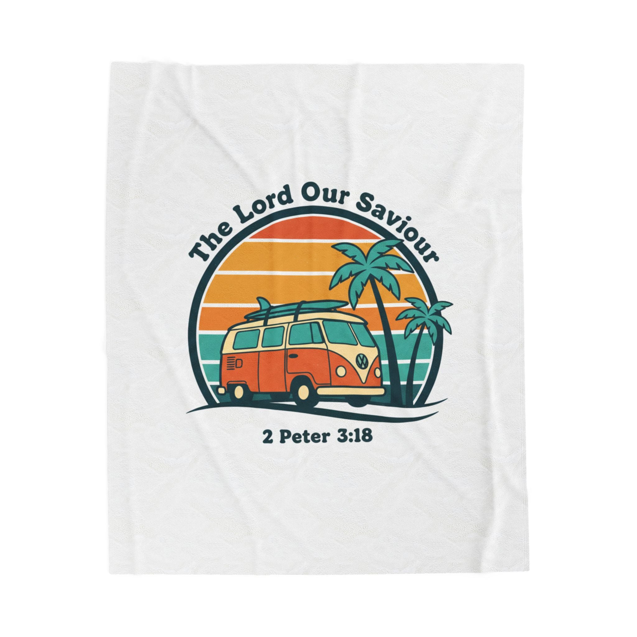 The Lord our Saviour Retro Sunset Van Blanket | 1970s Analog Sunshine, Vintage Palm Golden Hour