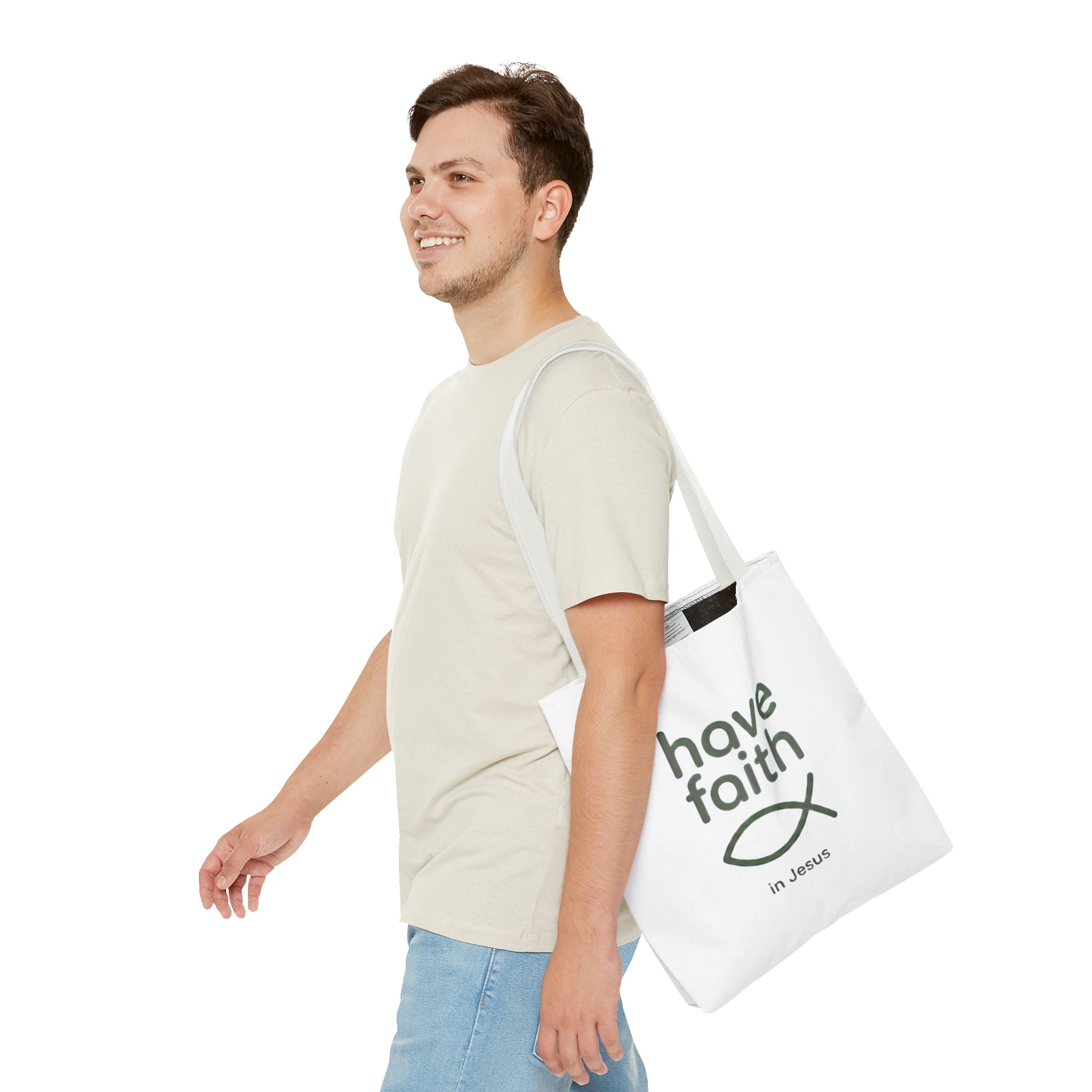 Have Faith in Jesus Tote Bag — Christian Fish Symbol Canvas Tote