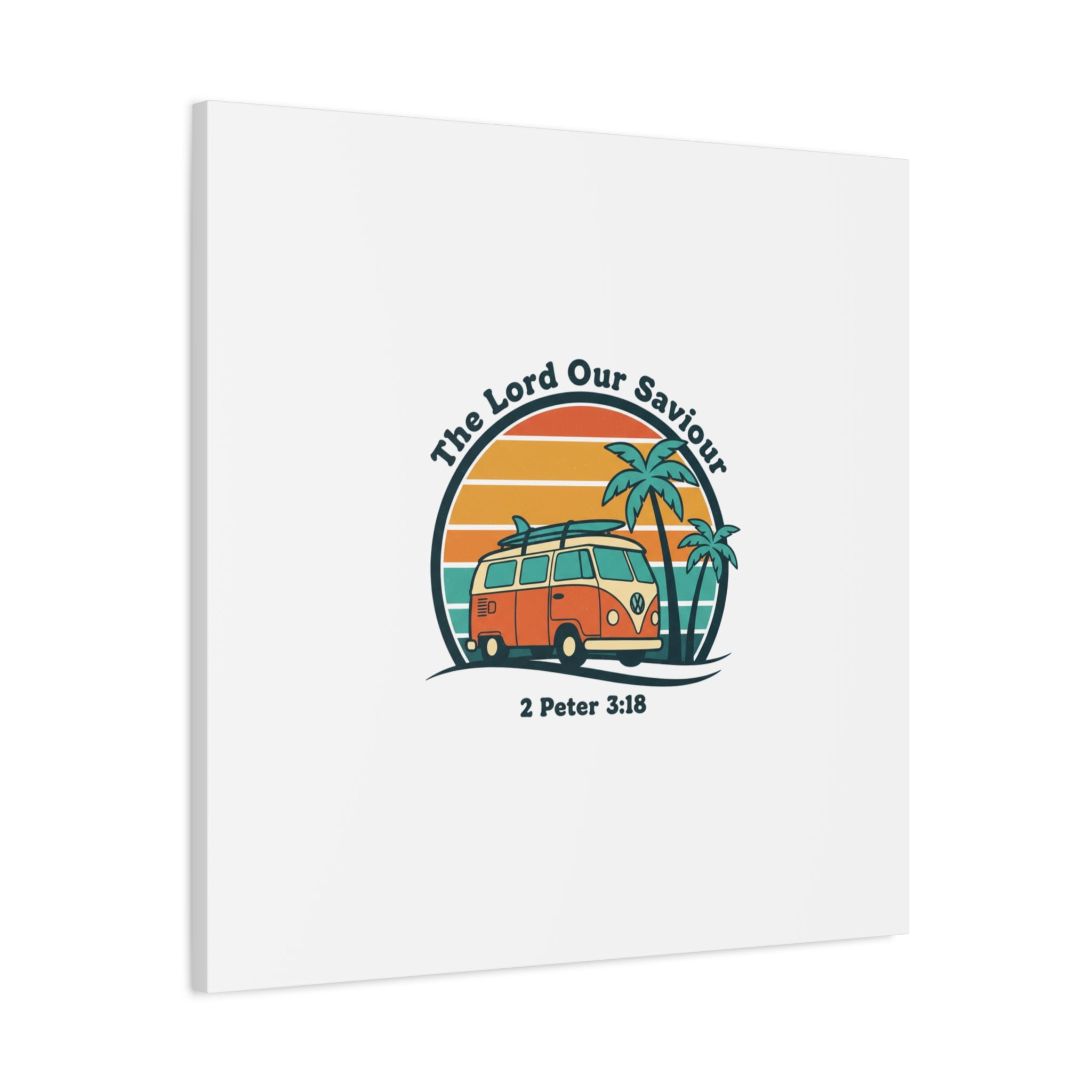 The Lord our Saviour, Retro Surf Sunset Canvas | 70s Van Palm Postcard, Analog Sunshine Aesthetic