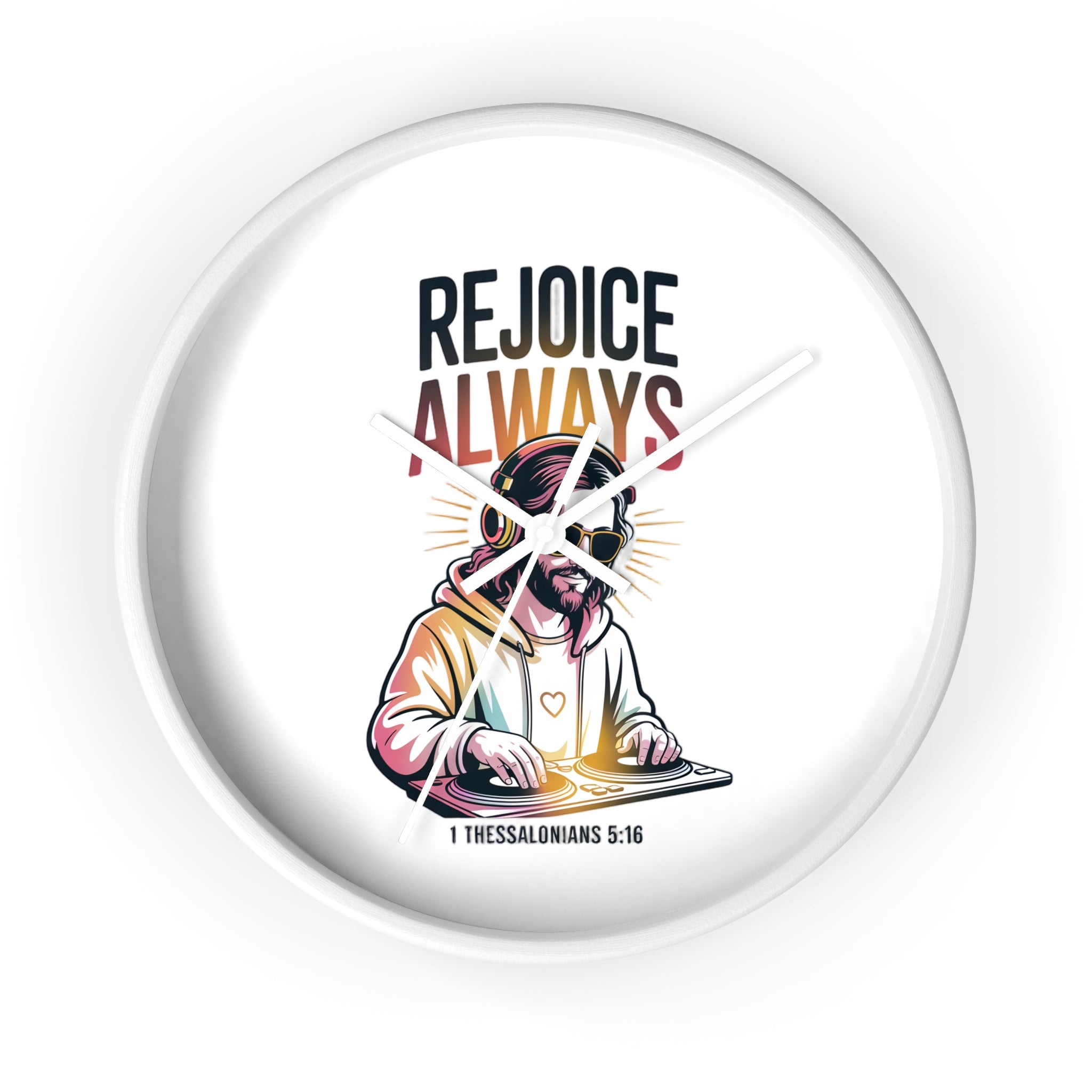Wall Clock — 'Rejoice Always' Christian DJ Decorative Clock (1 Thessalonians 5:16)