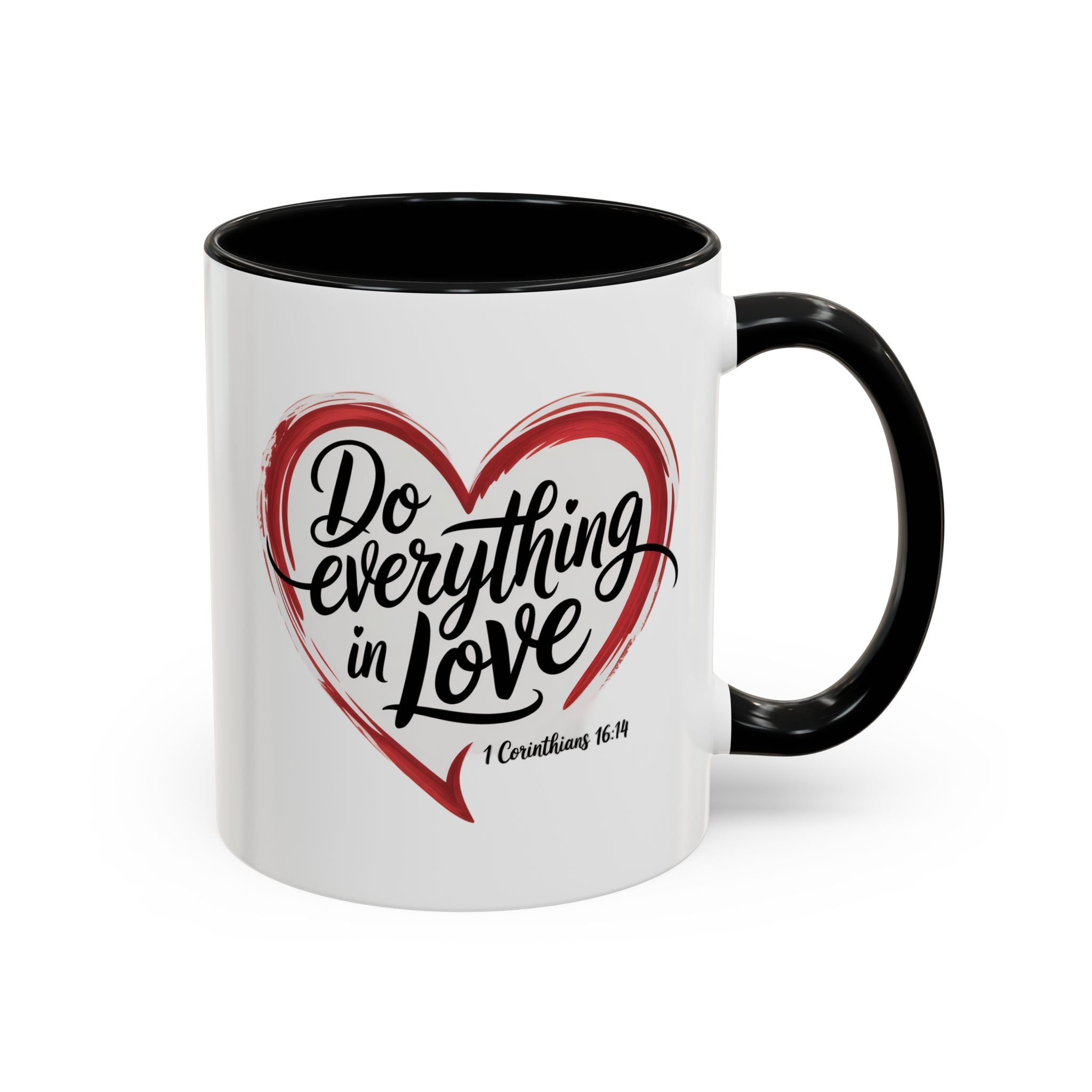 Do Everything in Love Heart Accent Coffee Mug — Inspirational Scripture Coffee Mug (11/15oz)