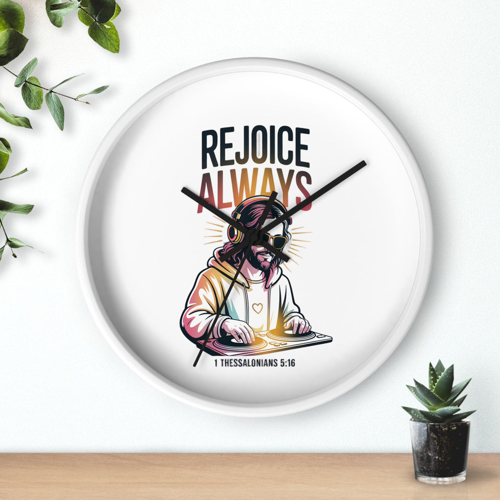 Wall Clock — 'Rejoice Always' Christian DJ Decorative Clock (1 Thessalonians 5:16)