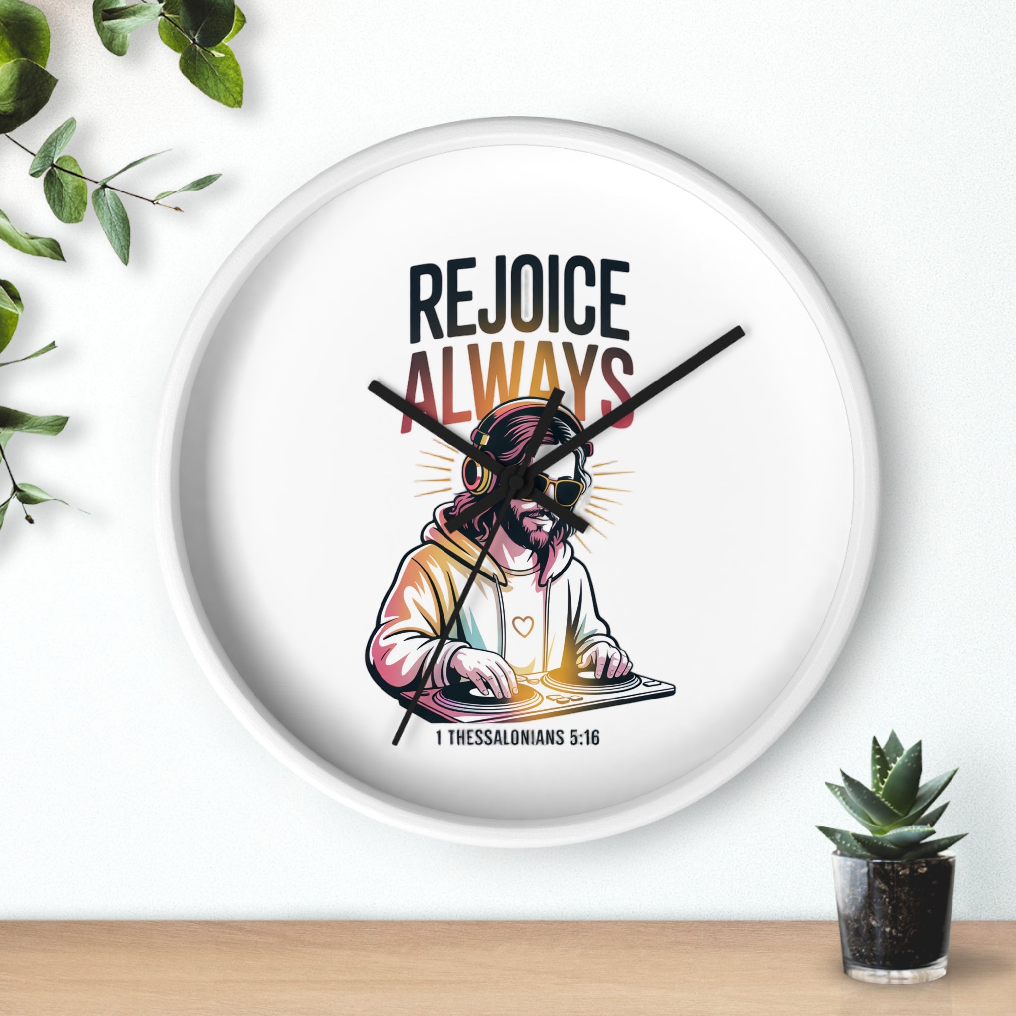 Wall Clock — 'Rejoice Always' Christian DJ Decorative Clock (1 Thessalonians 5:16)