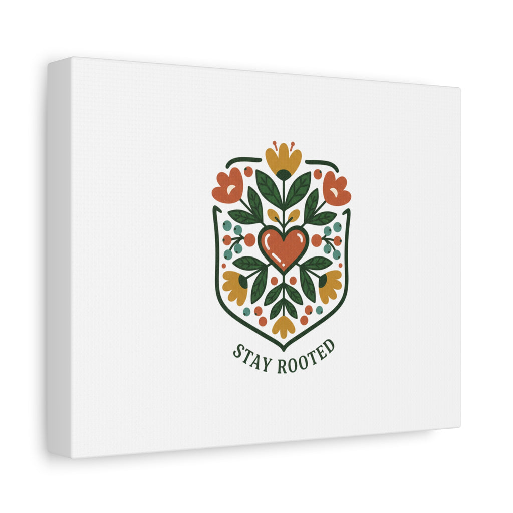 Stay Rooted Botanical Canvas — Hand-Drawn Folk Art Wall Print