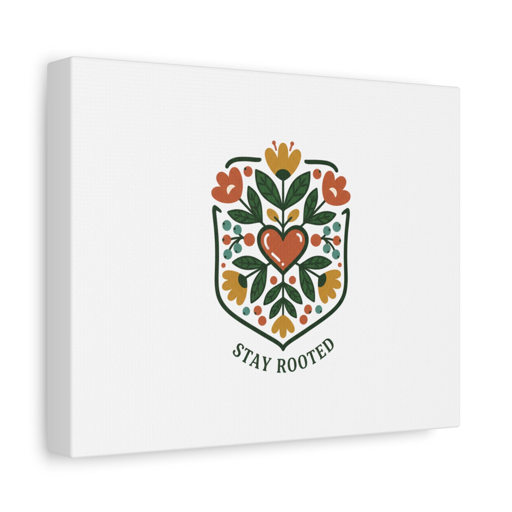 Stay Rooted Botanical Canvas — Hand-Drawn Folk Art Wall Print