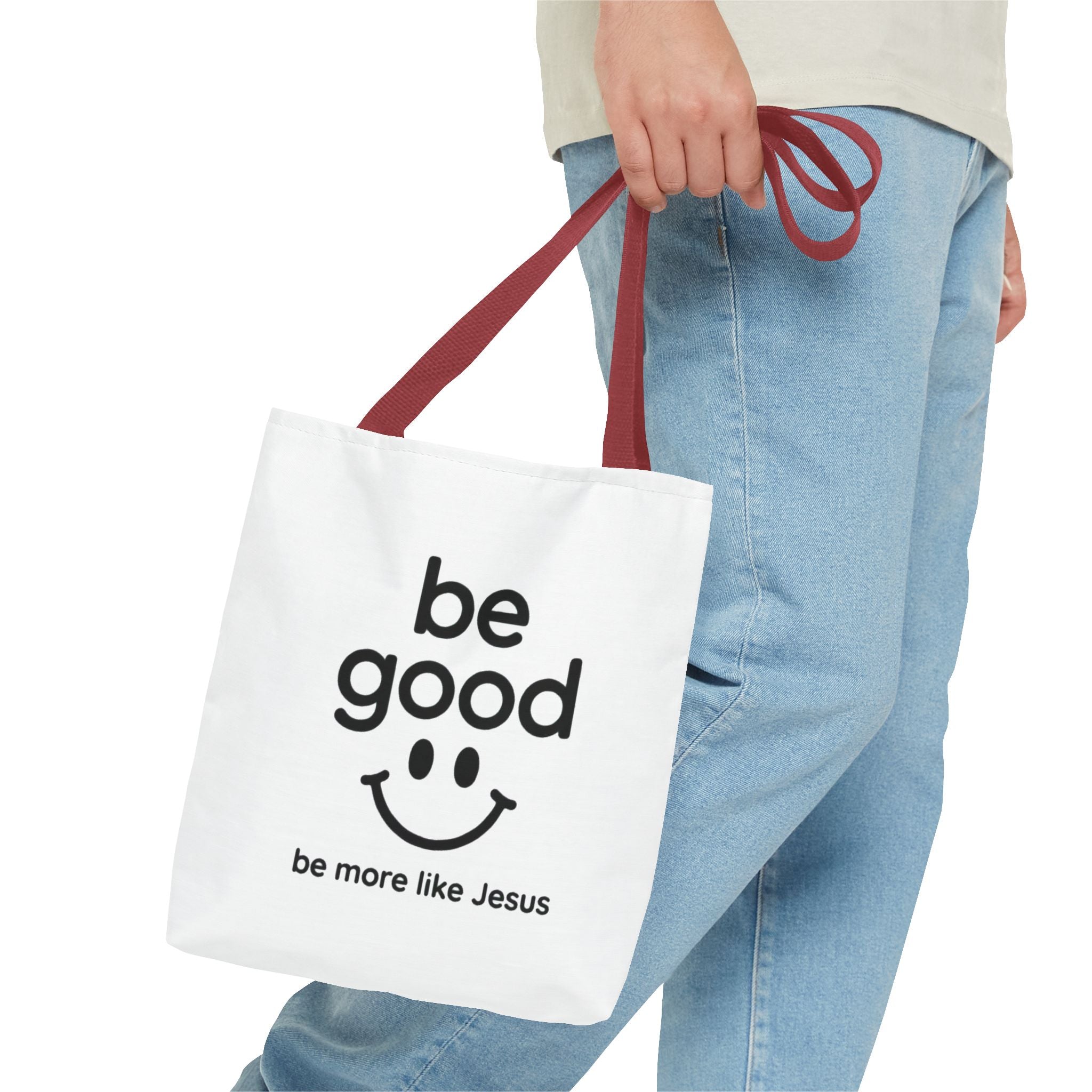 Be Good Smile Christian Tote Bag — "Be more like Jesus" Inspirational Canvas Tote