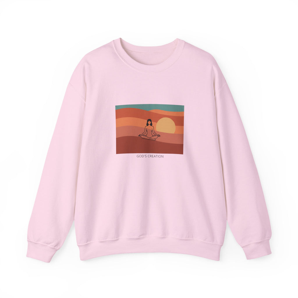 God's Creation Vintage Meditation Sweatshirt — Sunset Dessert Scene