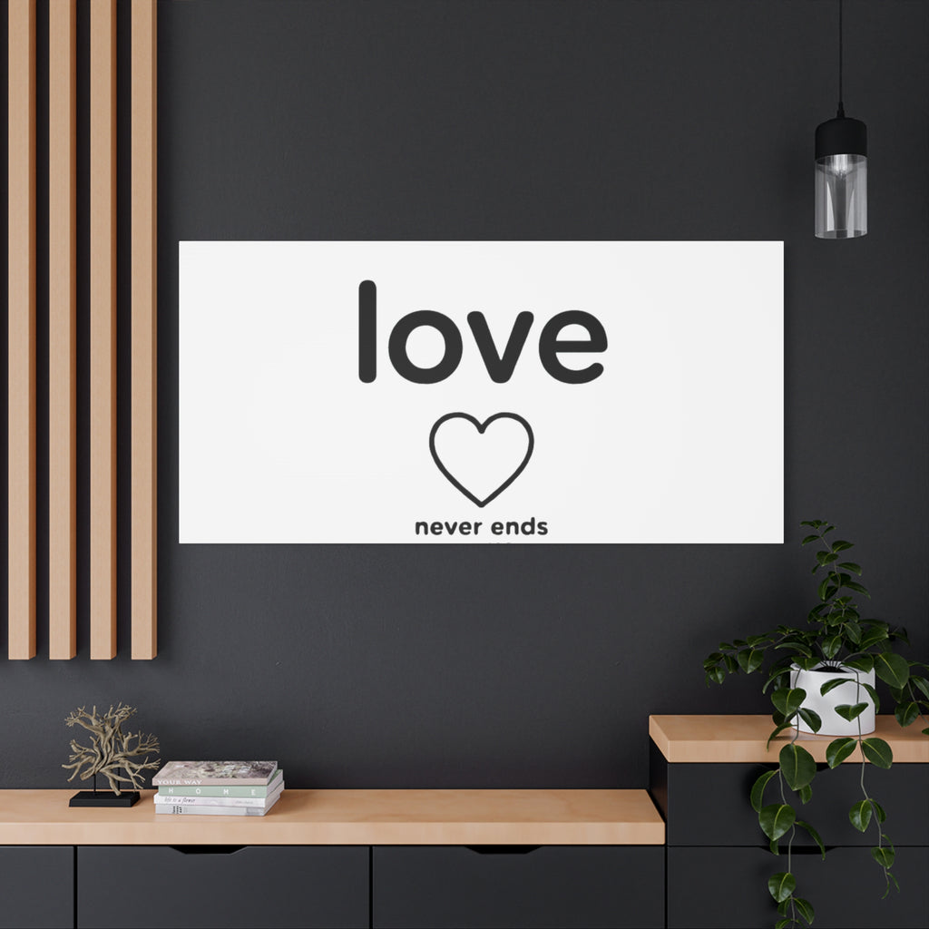Canvas Wall Art — "love" Heart with "never ends cor. 129" Minimalist Print