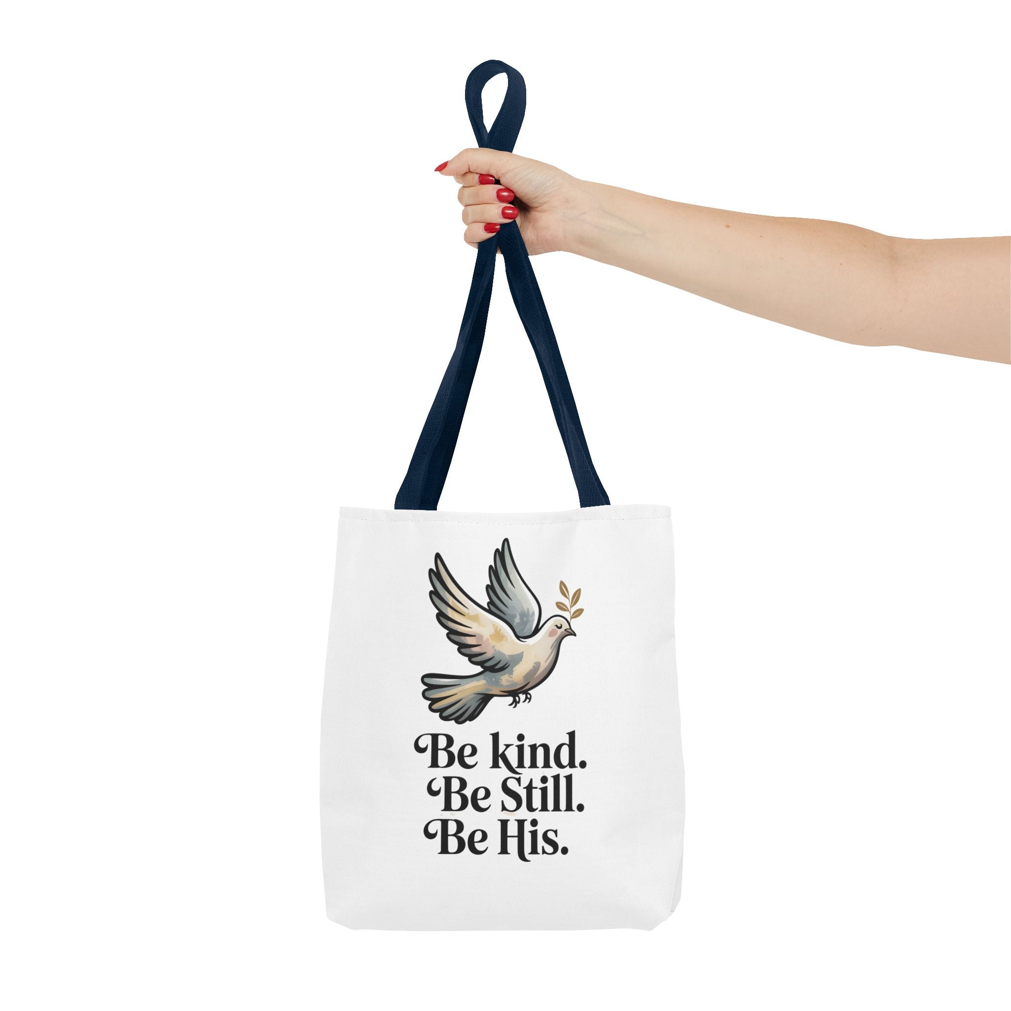 Inspirational Dove Tote Bag — "Be kind. Be still. Be His." Faith Prayer Canvas Tote