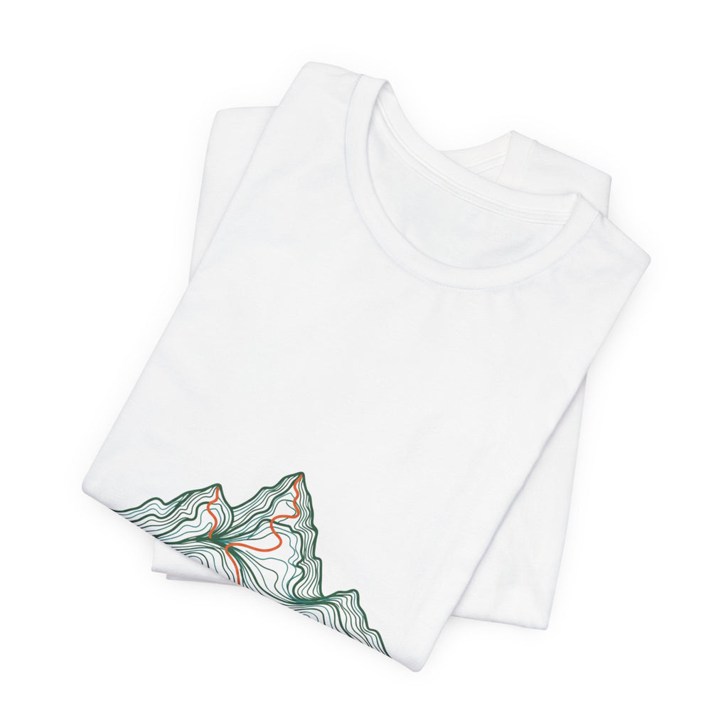 He Formed the Mountains Tee — Topographic Mountain Bible Verse T-Shirt