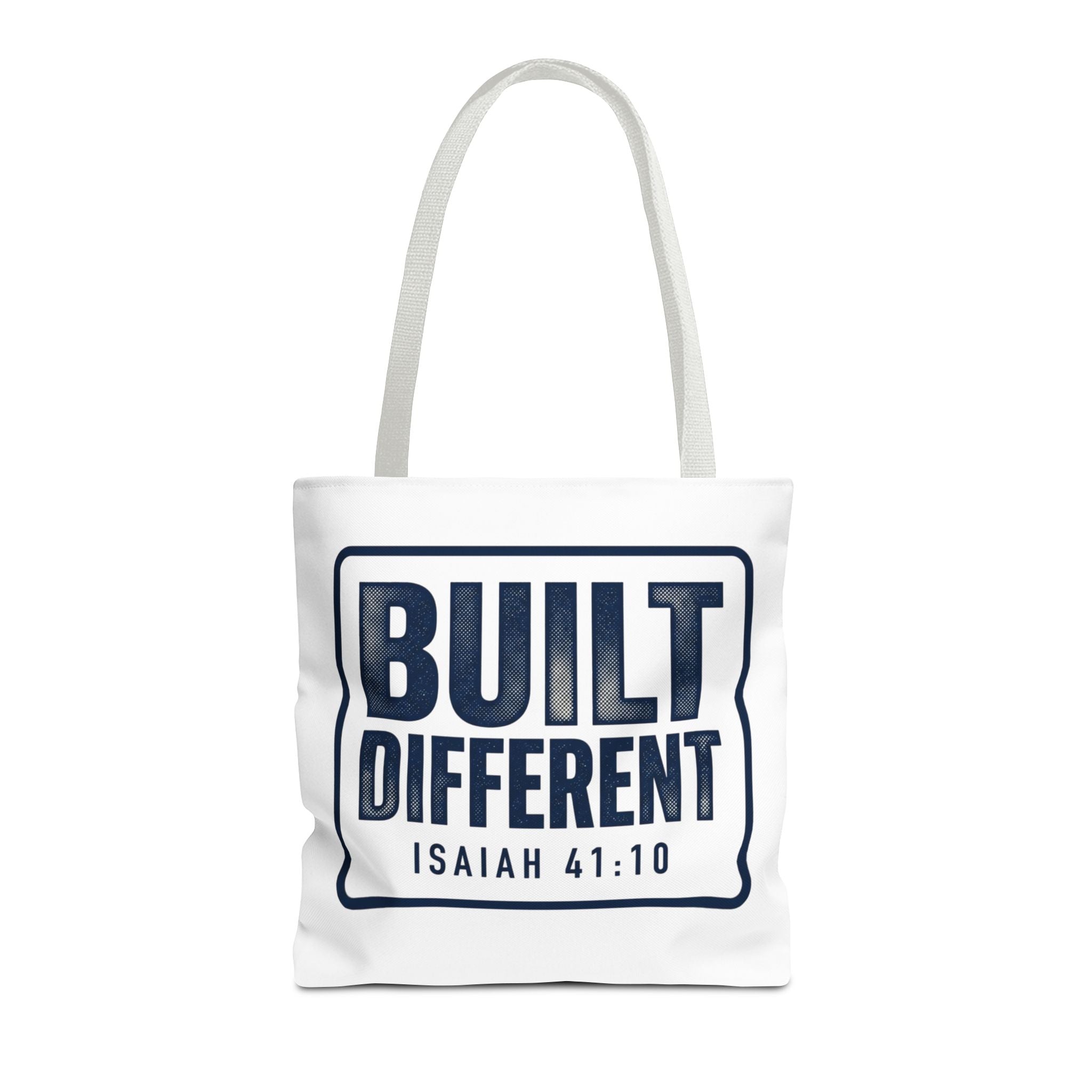 Built Different Tote Bag — Isaiah 41:10 Inspirational Canvas Tote